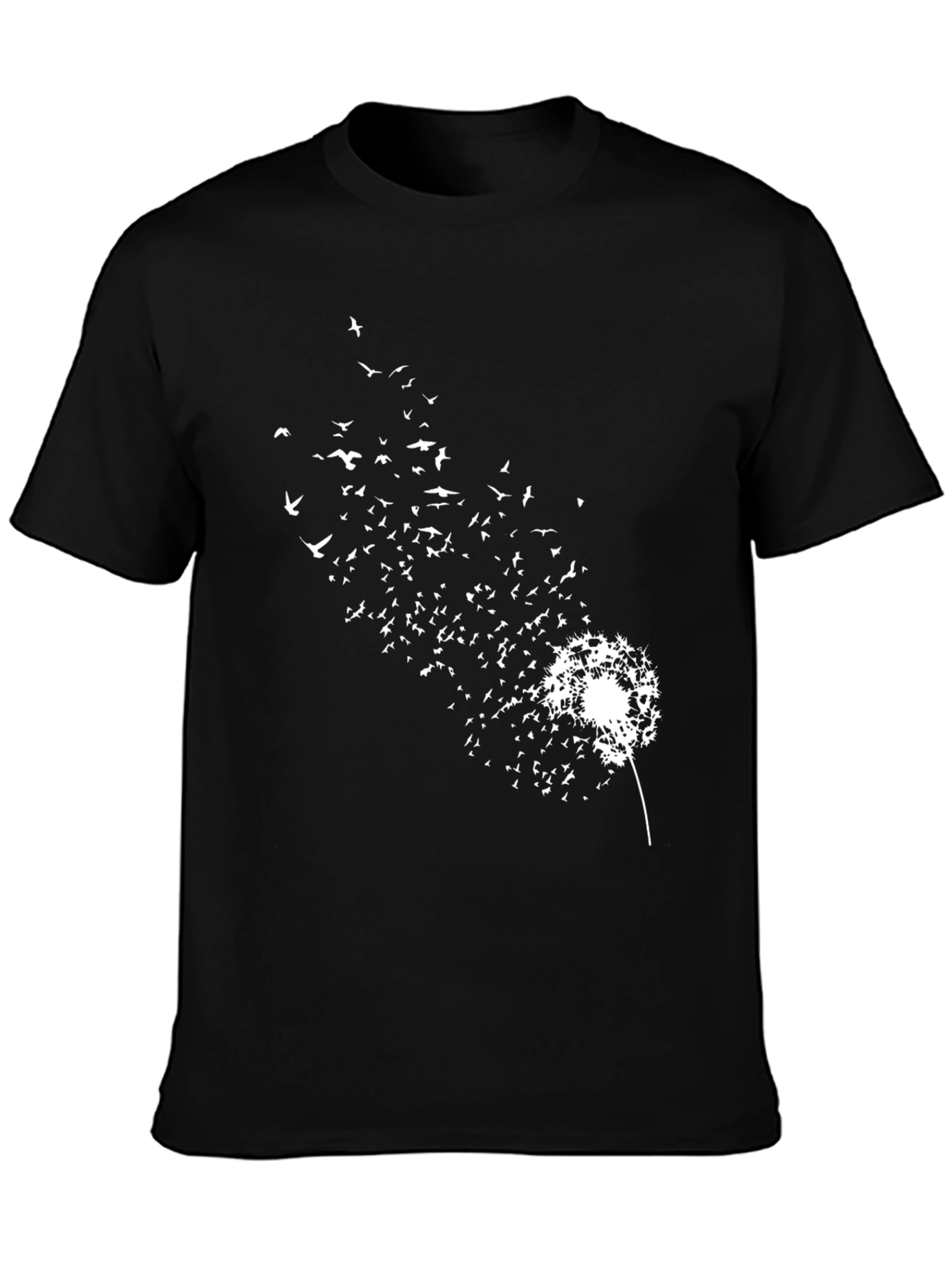 Dandelion Bird Print Black T-Shirt