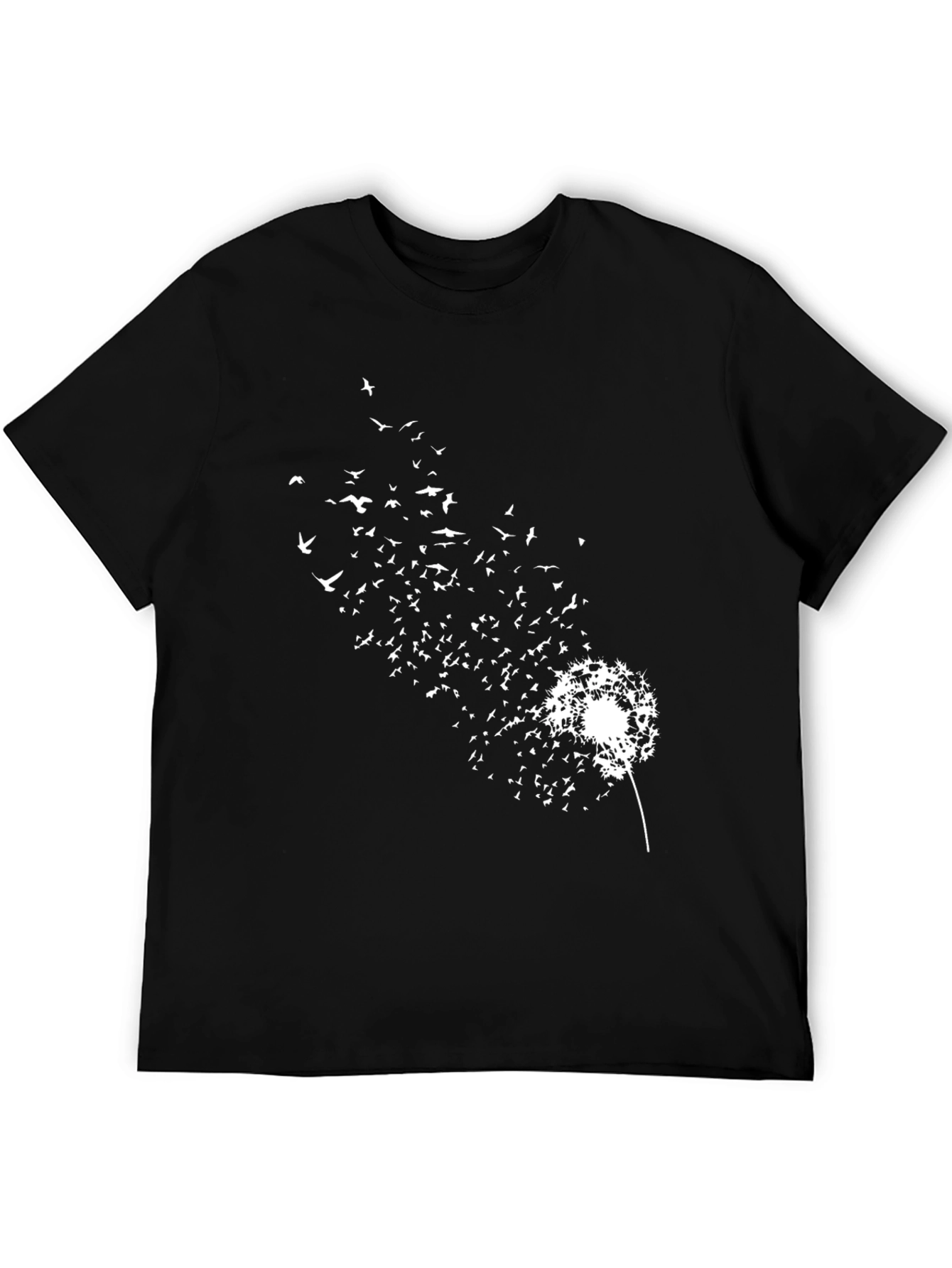 Dandelion Bird Print Black T-Shirt