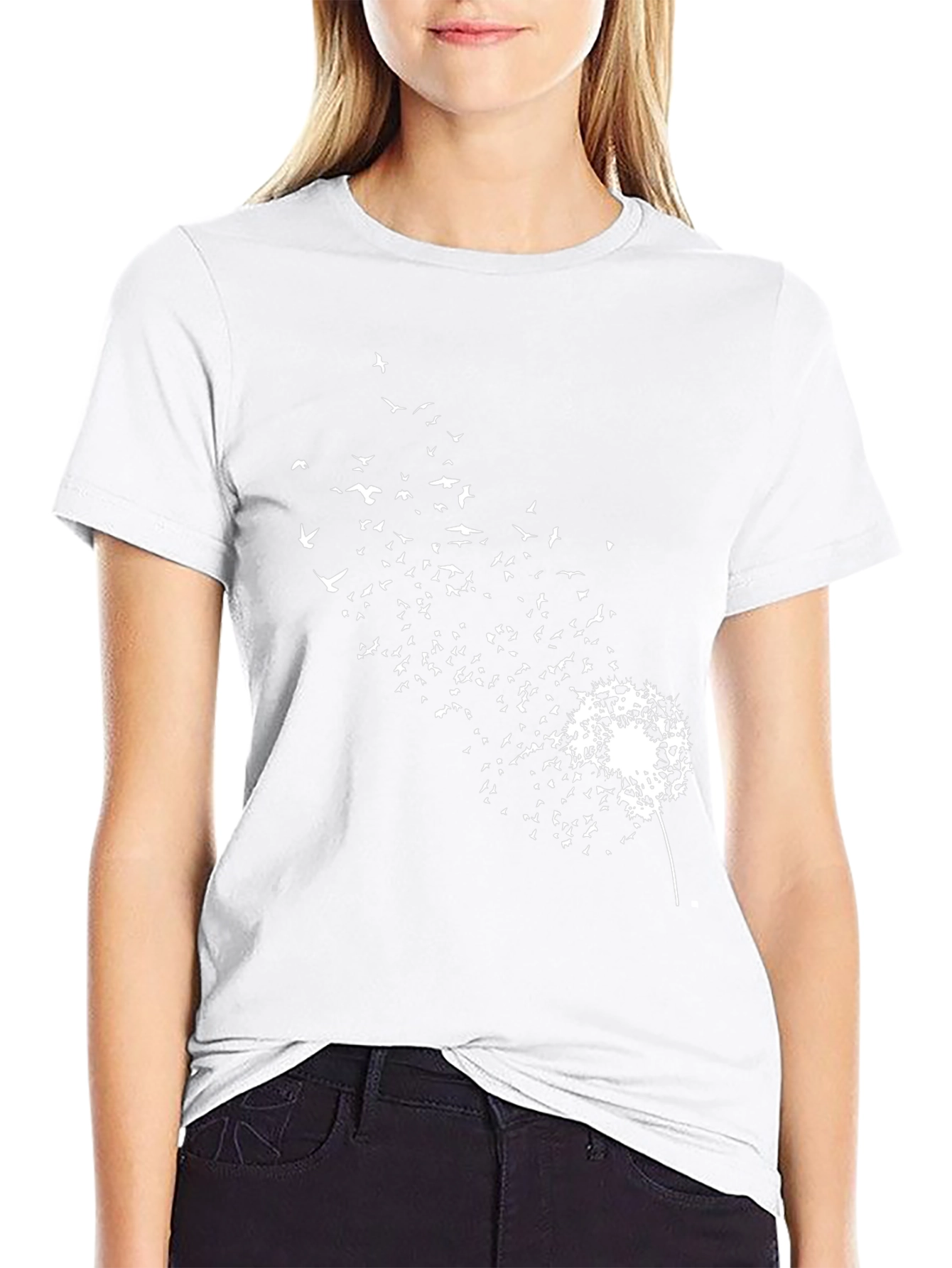 Dandelion Bird Print Black T-Shirt