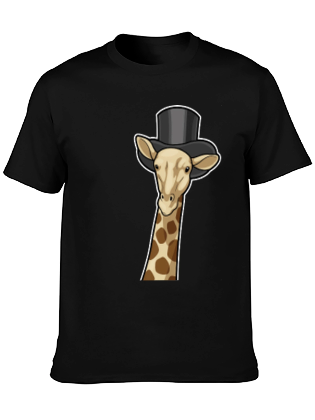 Giraffe Top Hat Graphic Tee - Black Cotton T-Shirt