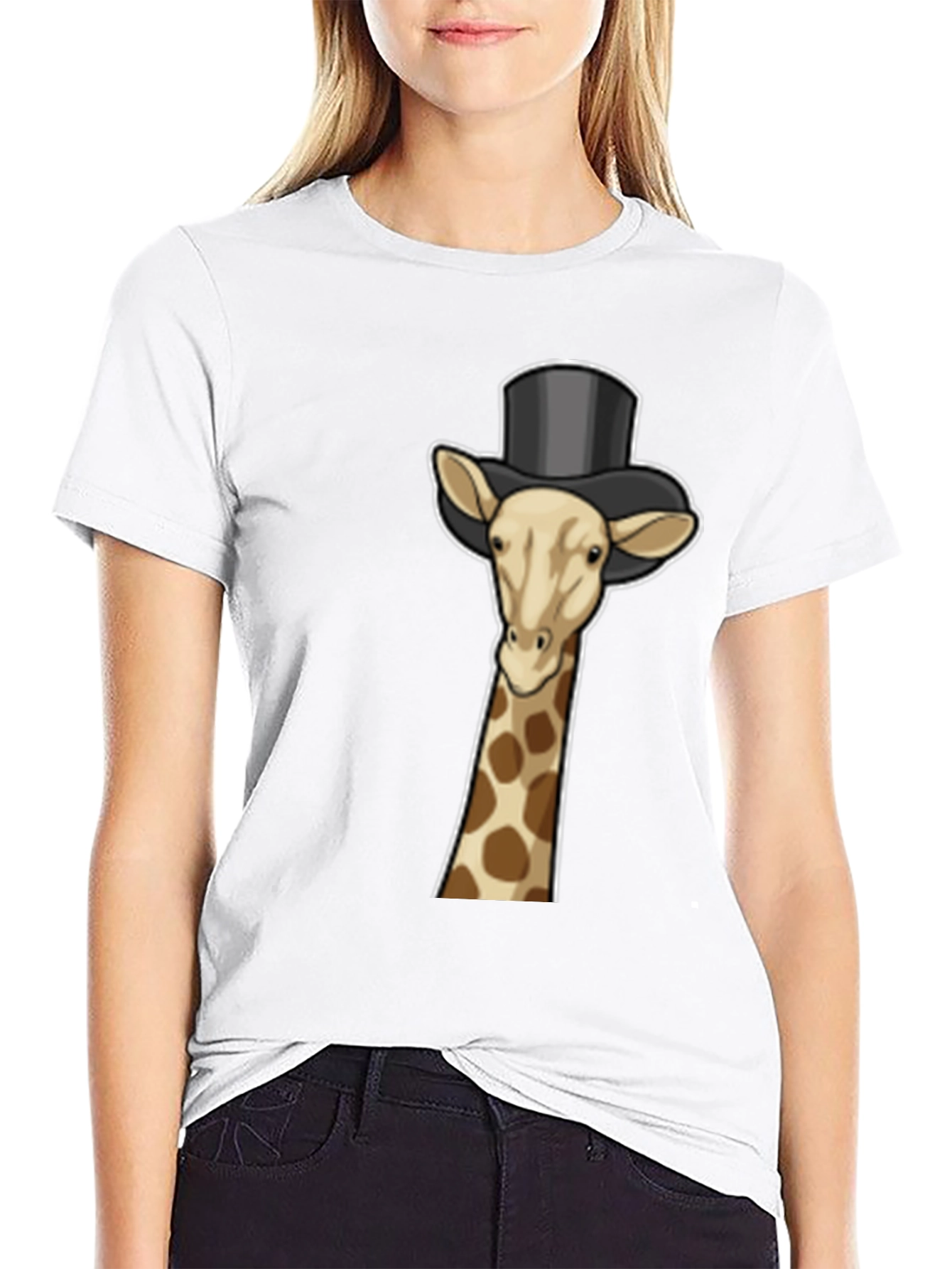 Giraffe Top Hat Graphic Tee - Black Cotton T-Shirt