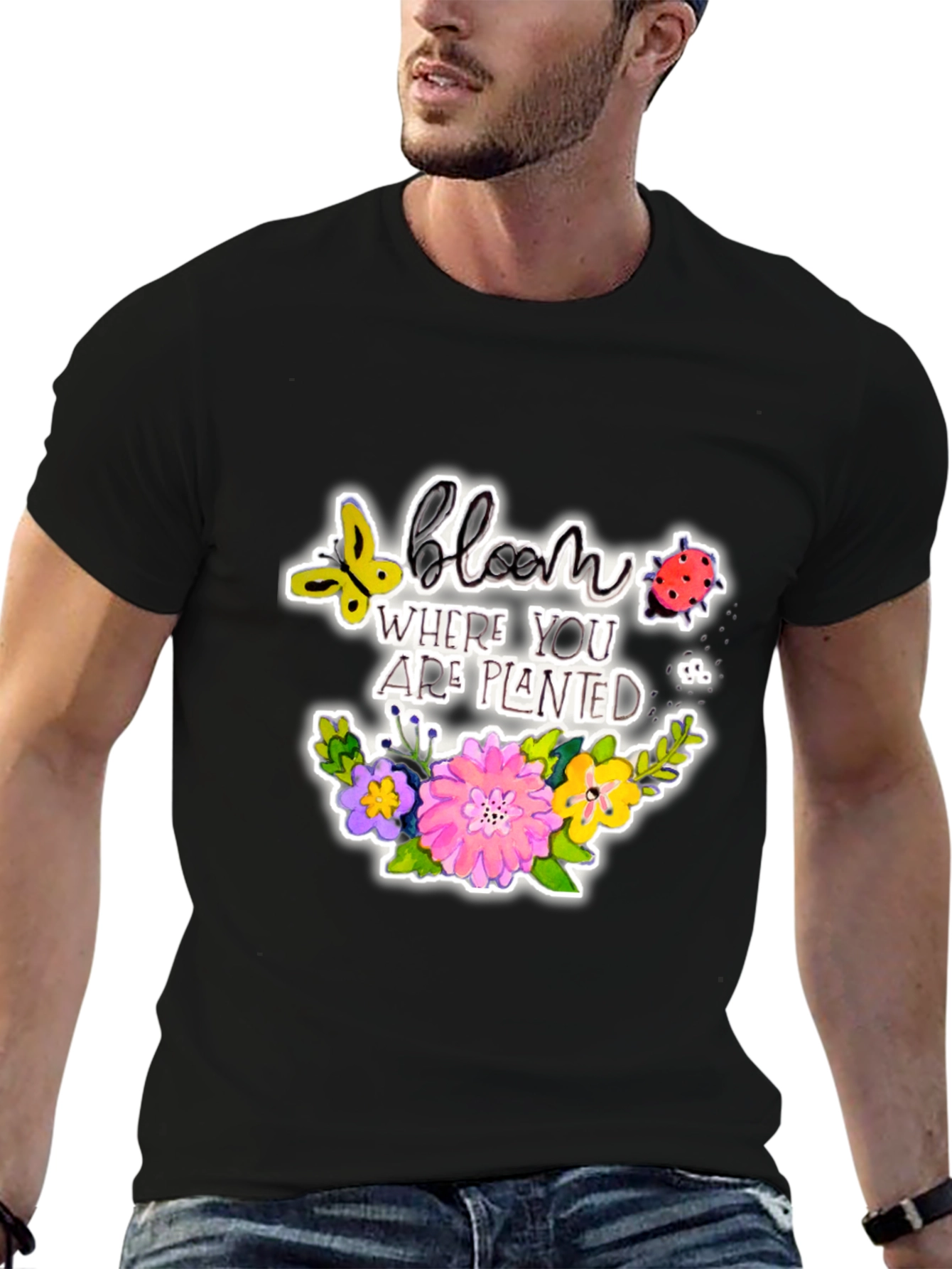 Bloom Where You Are Planted Black T-Shirt