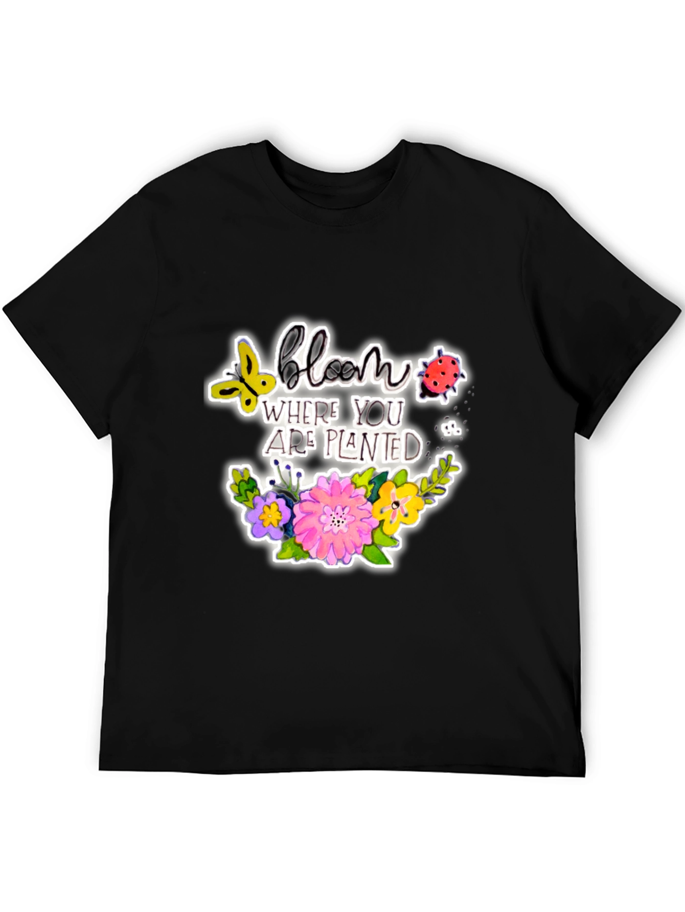 Bloom Where You Are Planted Black T-Shirt