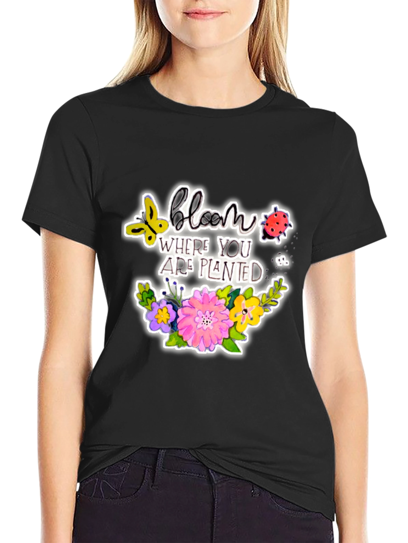 Bloom Where You Are Planted Black T-Shirt