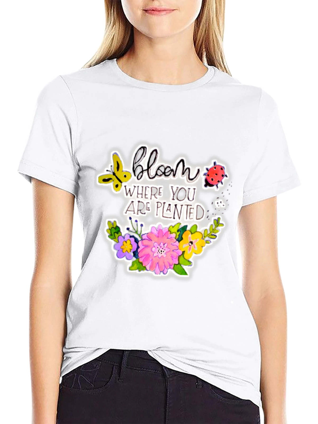 Bloom Where You Are Planted Black T-Shirt