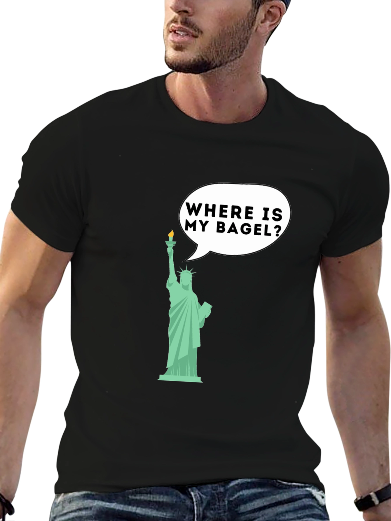 Funny Statue of Liberty Bagel Graphic T-Shirt