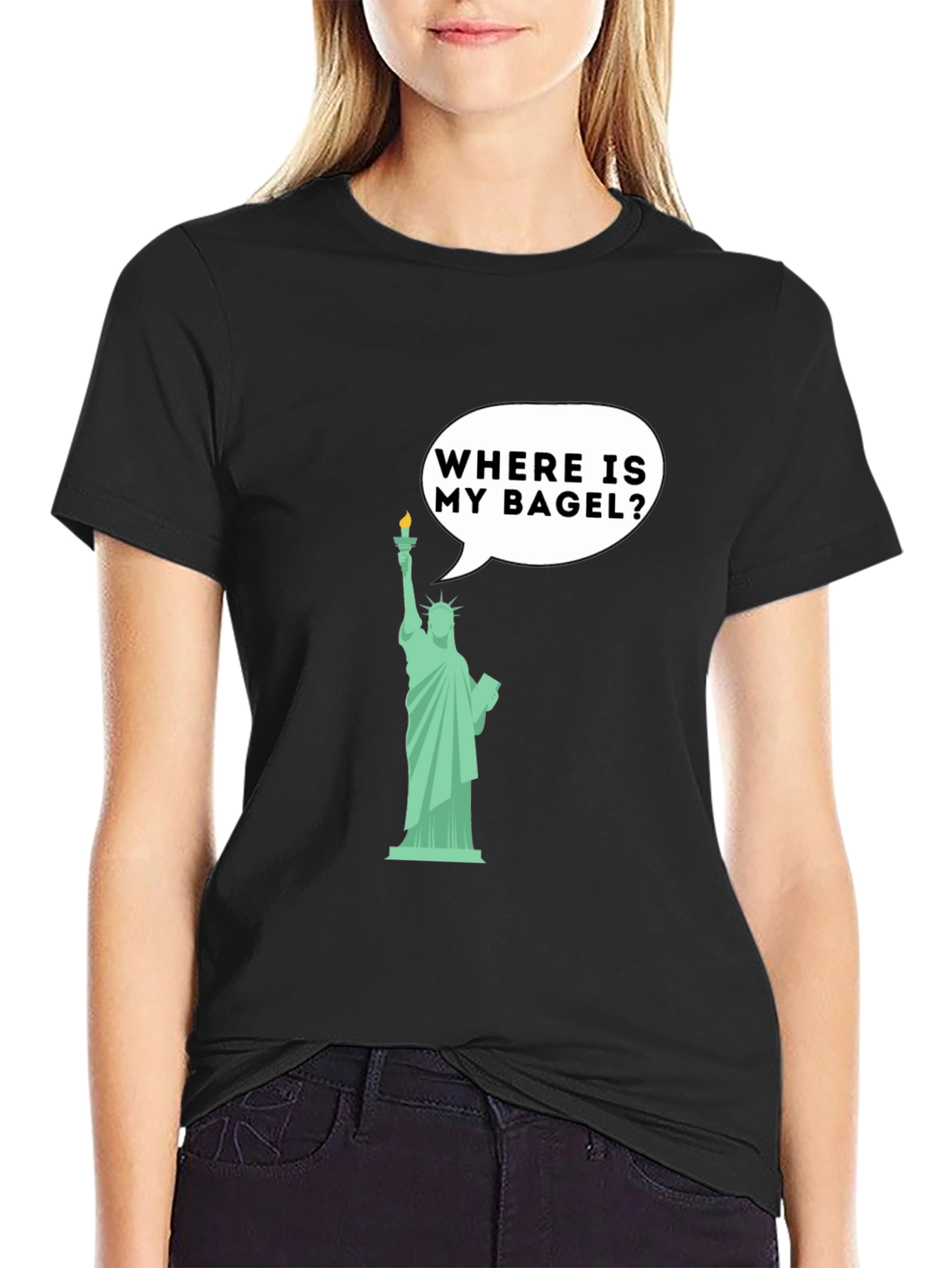 Funny Statue of Liberty Bagel Graphic T-Shirt
