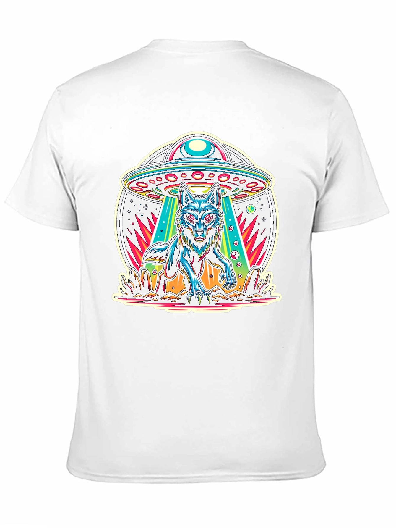 UFO Wolf Graphic Tee - Trendy Alien Abduction T-Shirt