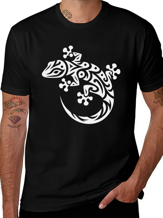 Tribal Gecko Graphic T-Shirt - Black