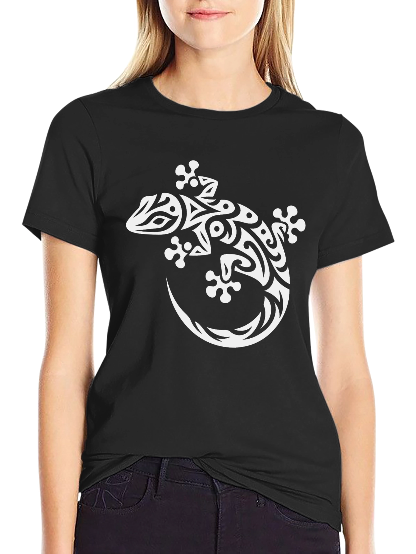 Tribal Gecko Graphic T-Shirt - Black
