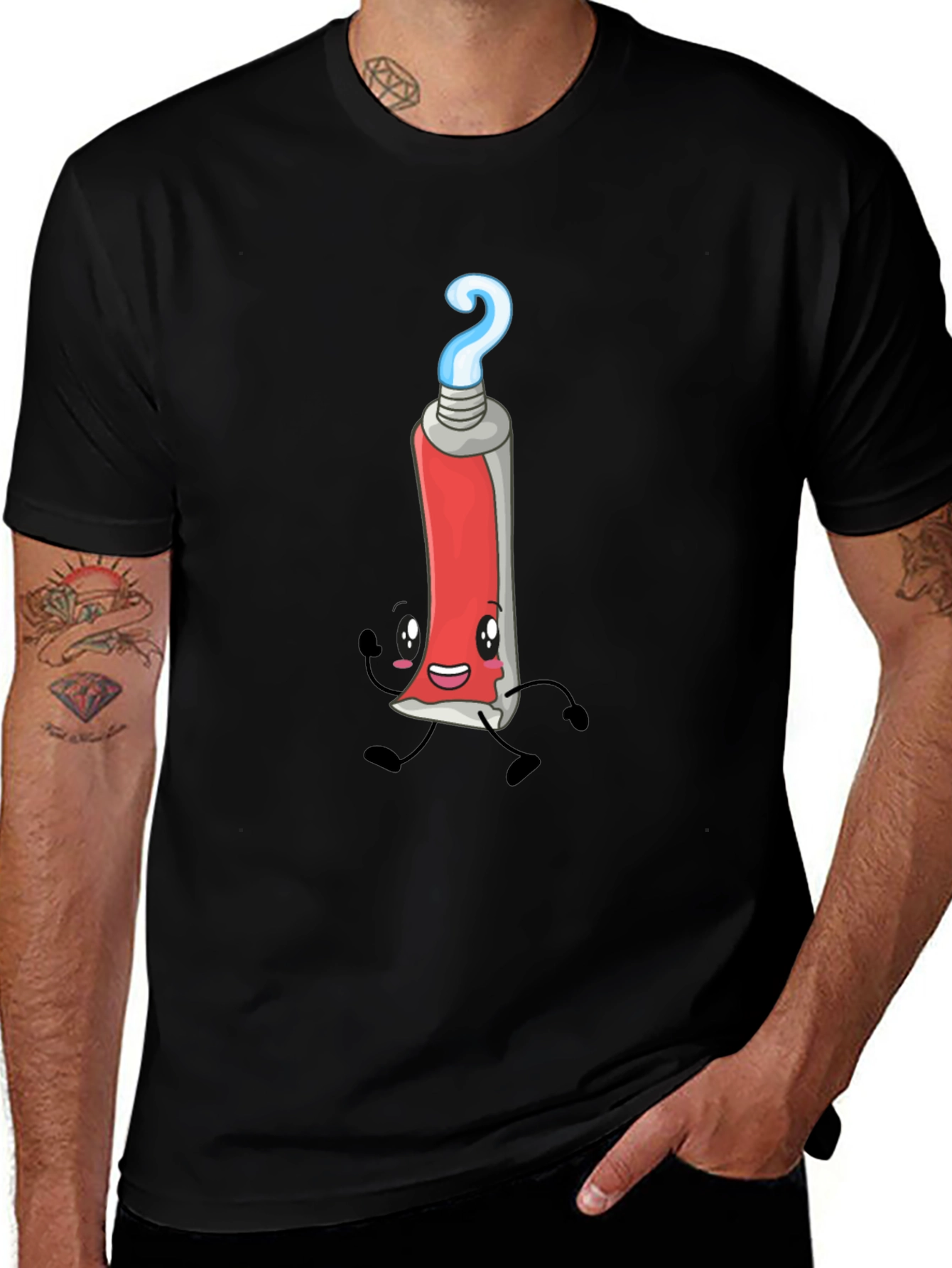Cartoon Toothpaste Tube Graphic Tee - Black T-Shirt