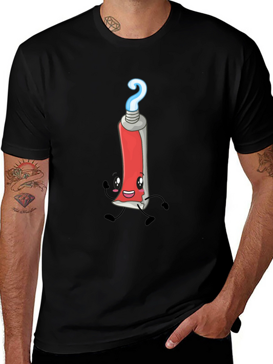 Cartoon Toothpaste Tube Graphic Tee - Black T-Shirt