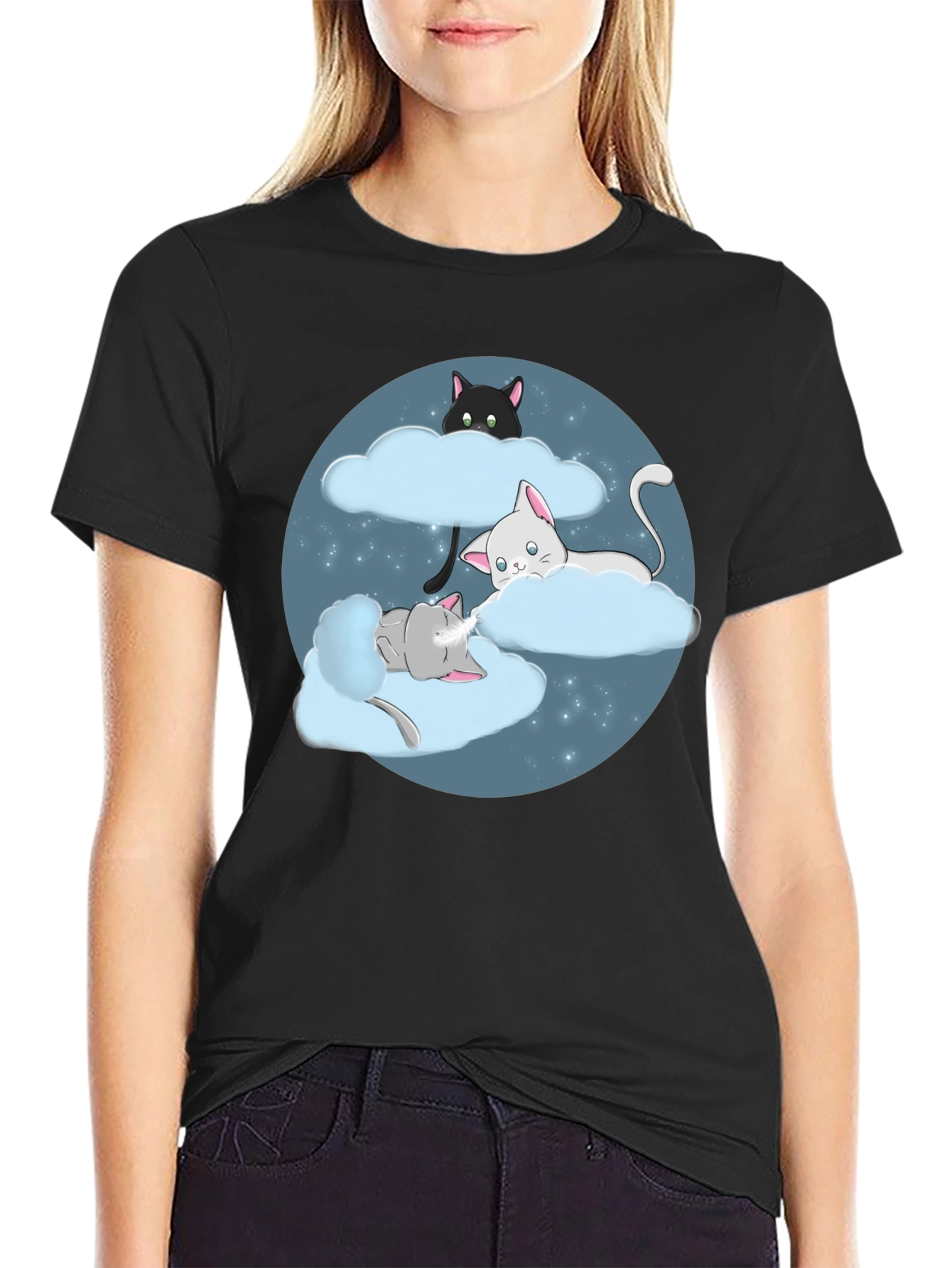 Dreamy Cats in Clouds Graphic Tee