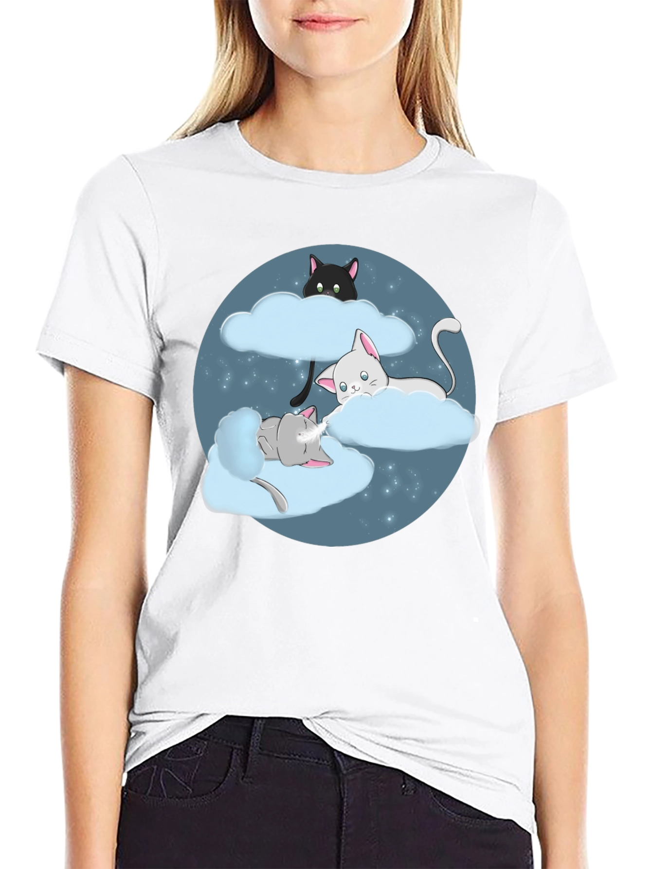 Dreamy Cats in Clouds Graphic Tee