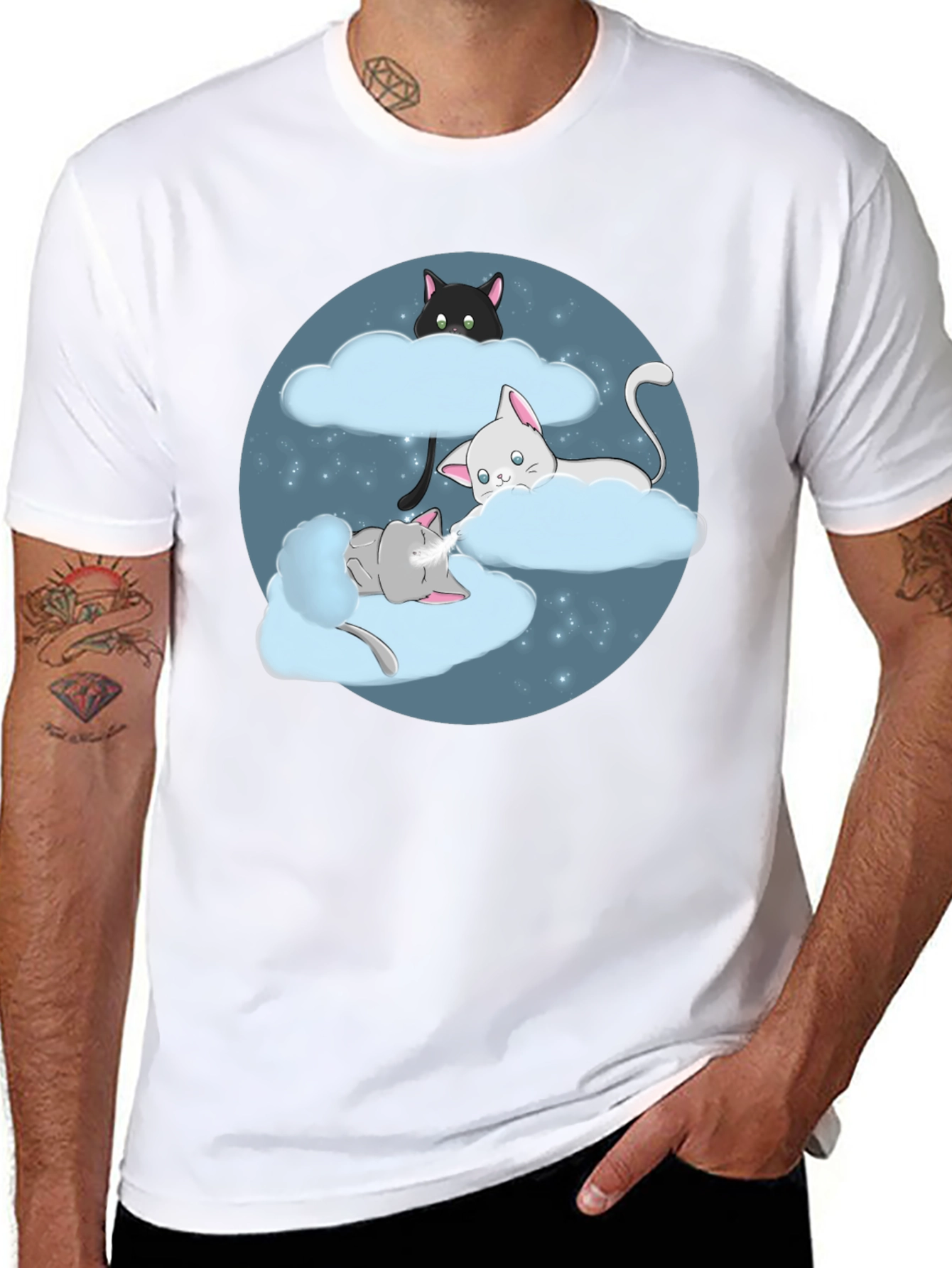Dreamy Cats in Clouds Graphic Tee