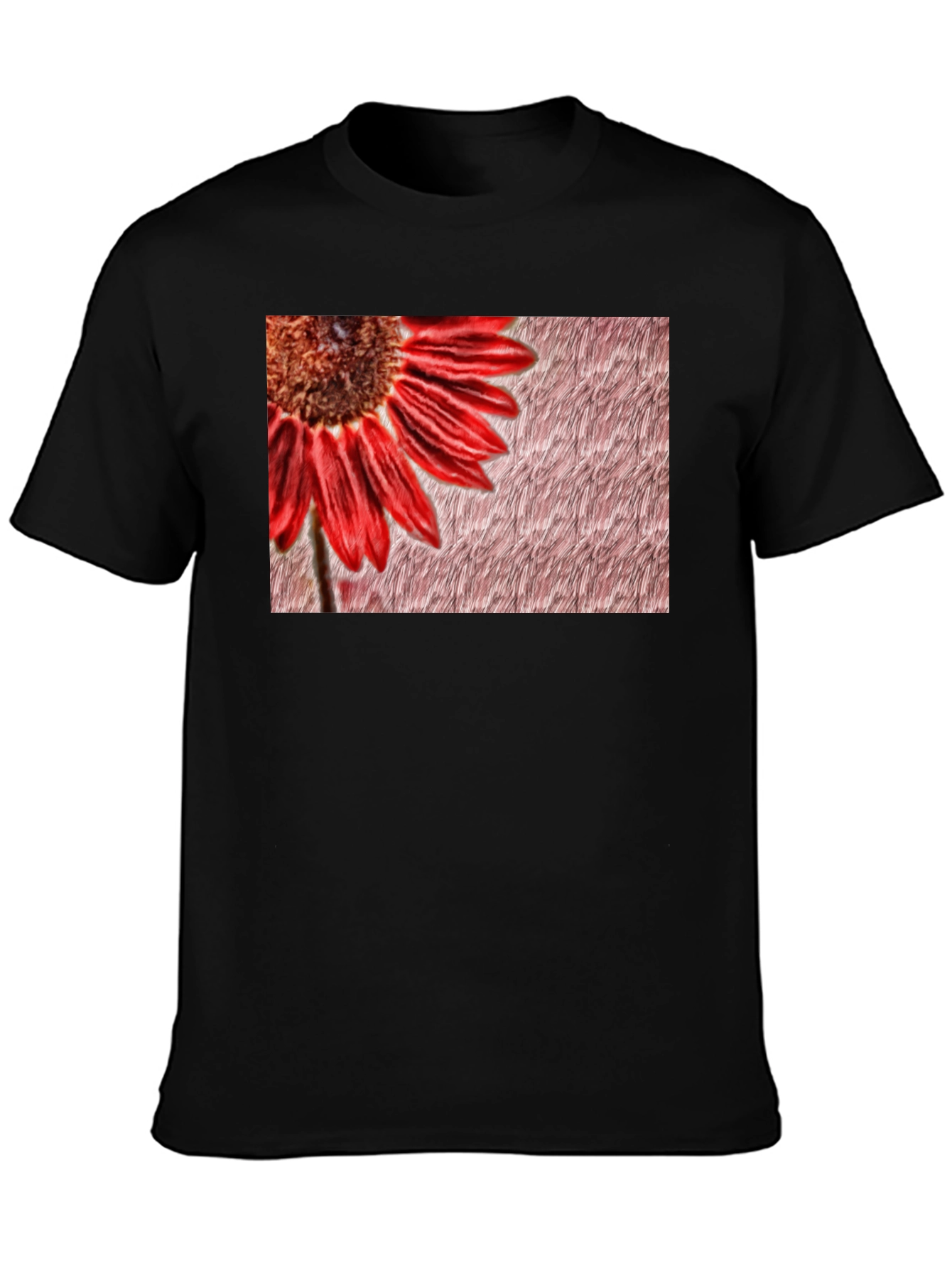 Red Flower Graphic Print Black Tee