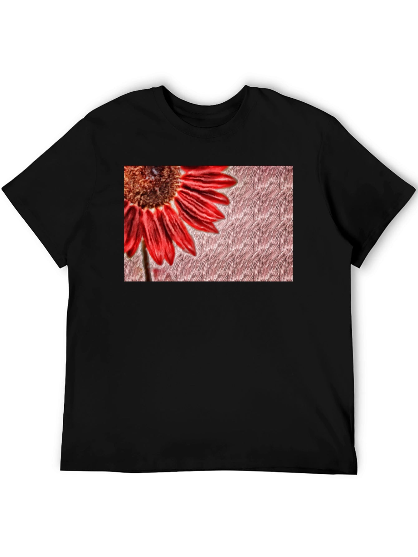 Red Flower Graphic Print Black Tee