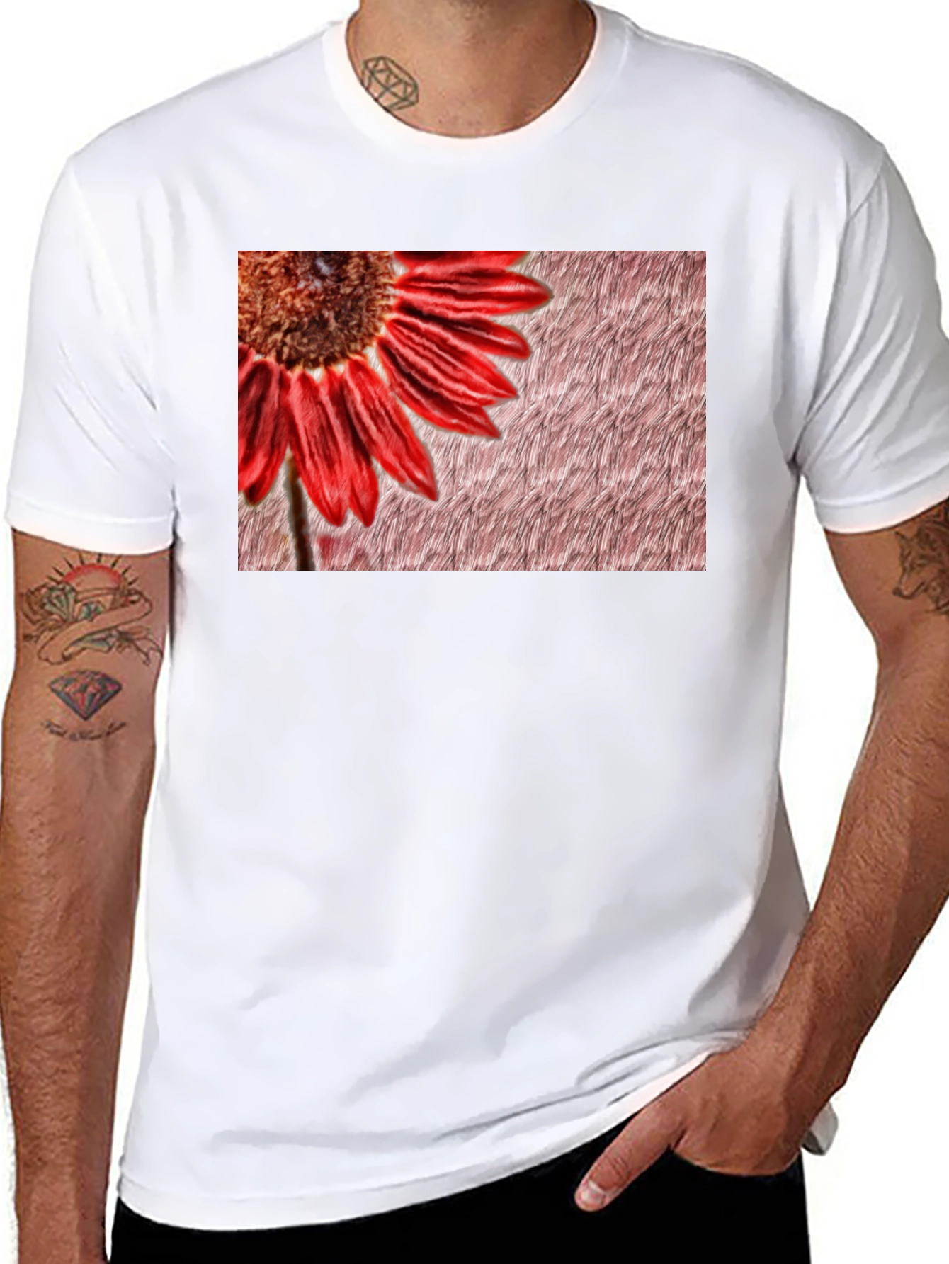 Red Flower Graphic Print Black Tee