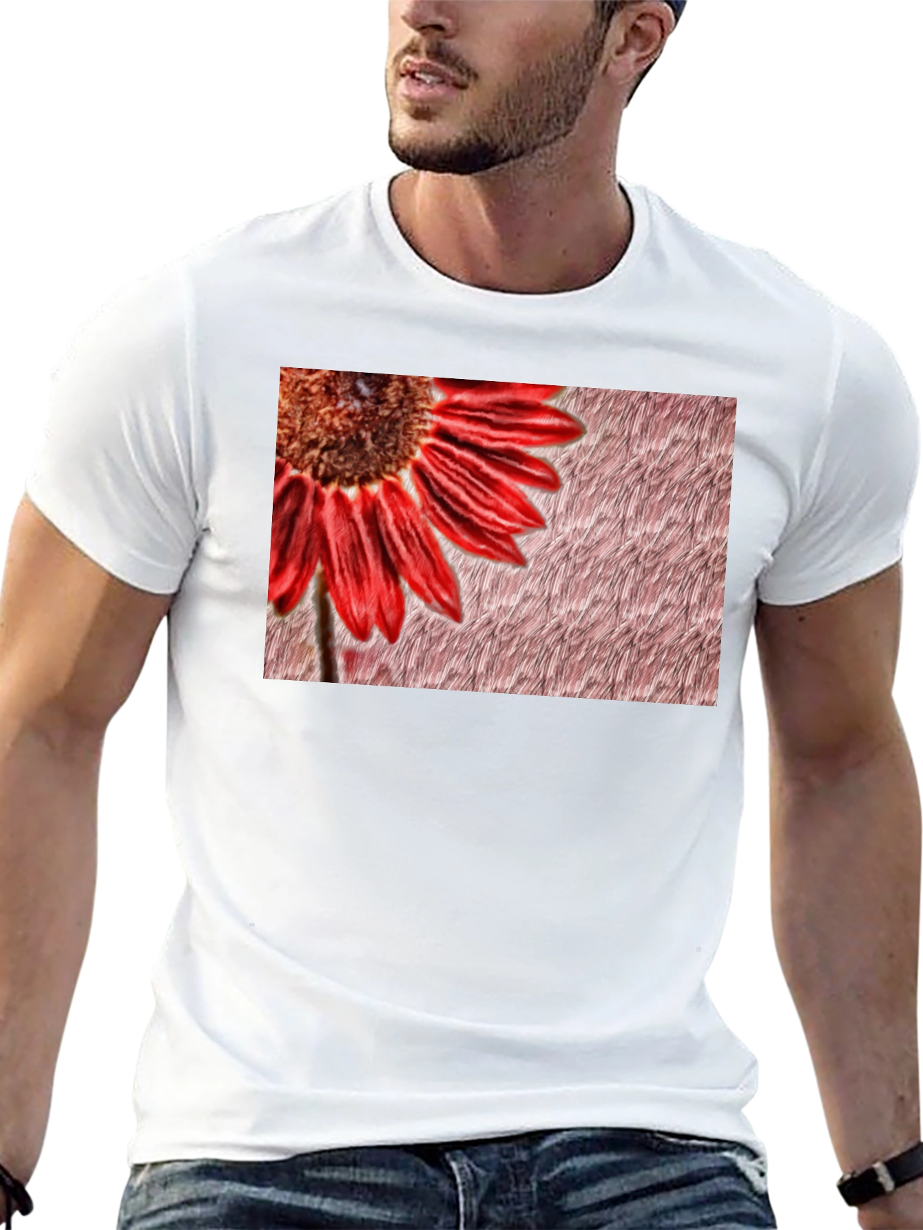 Red Flower Graphic Print Black Tee