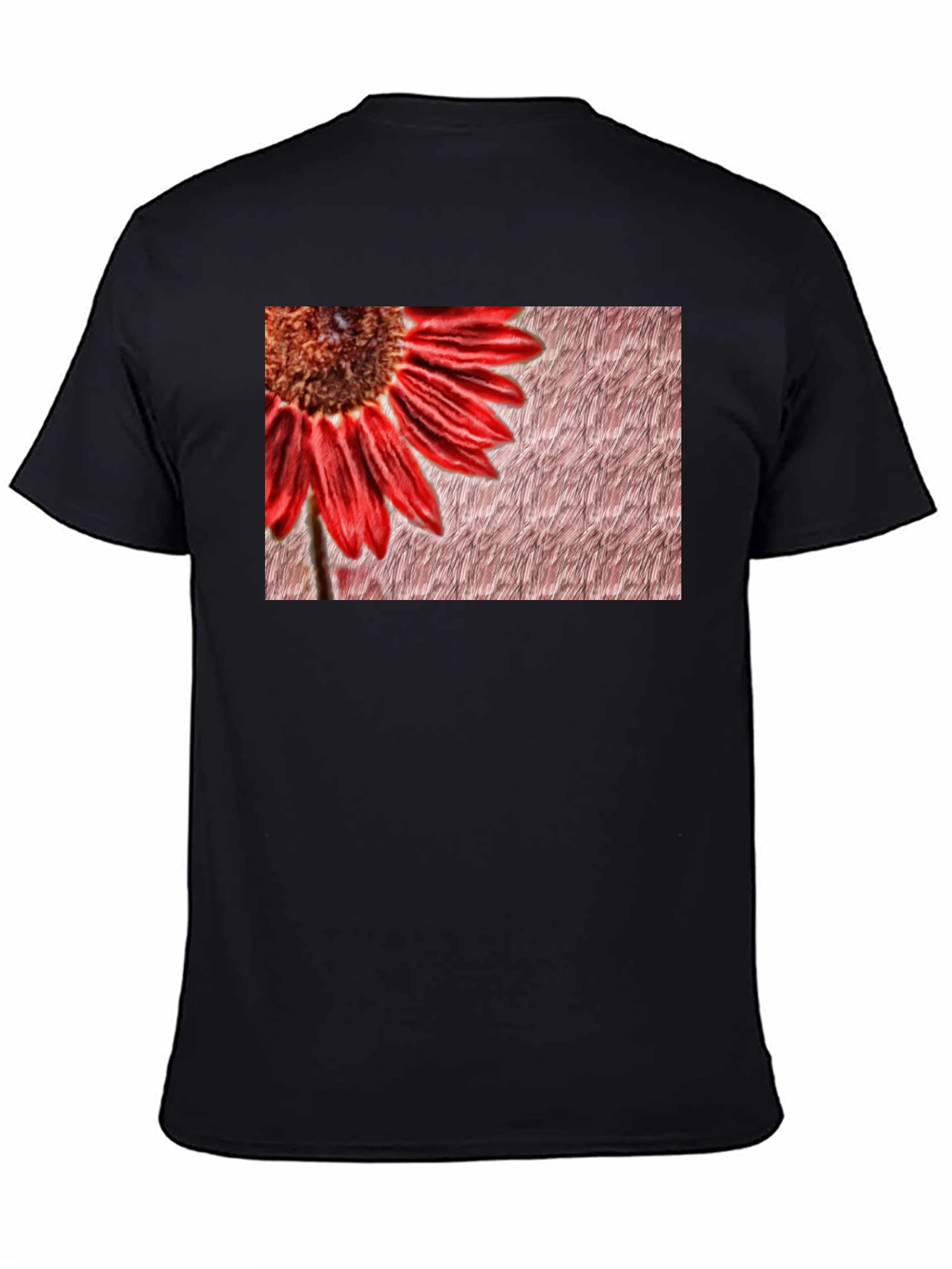 Red Flower Graphic Print Black Tee