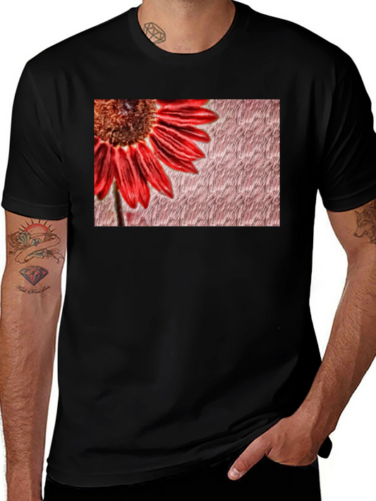 Red Flower Graphic Print Black Tee