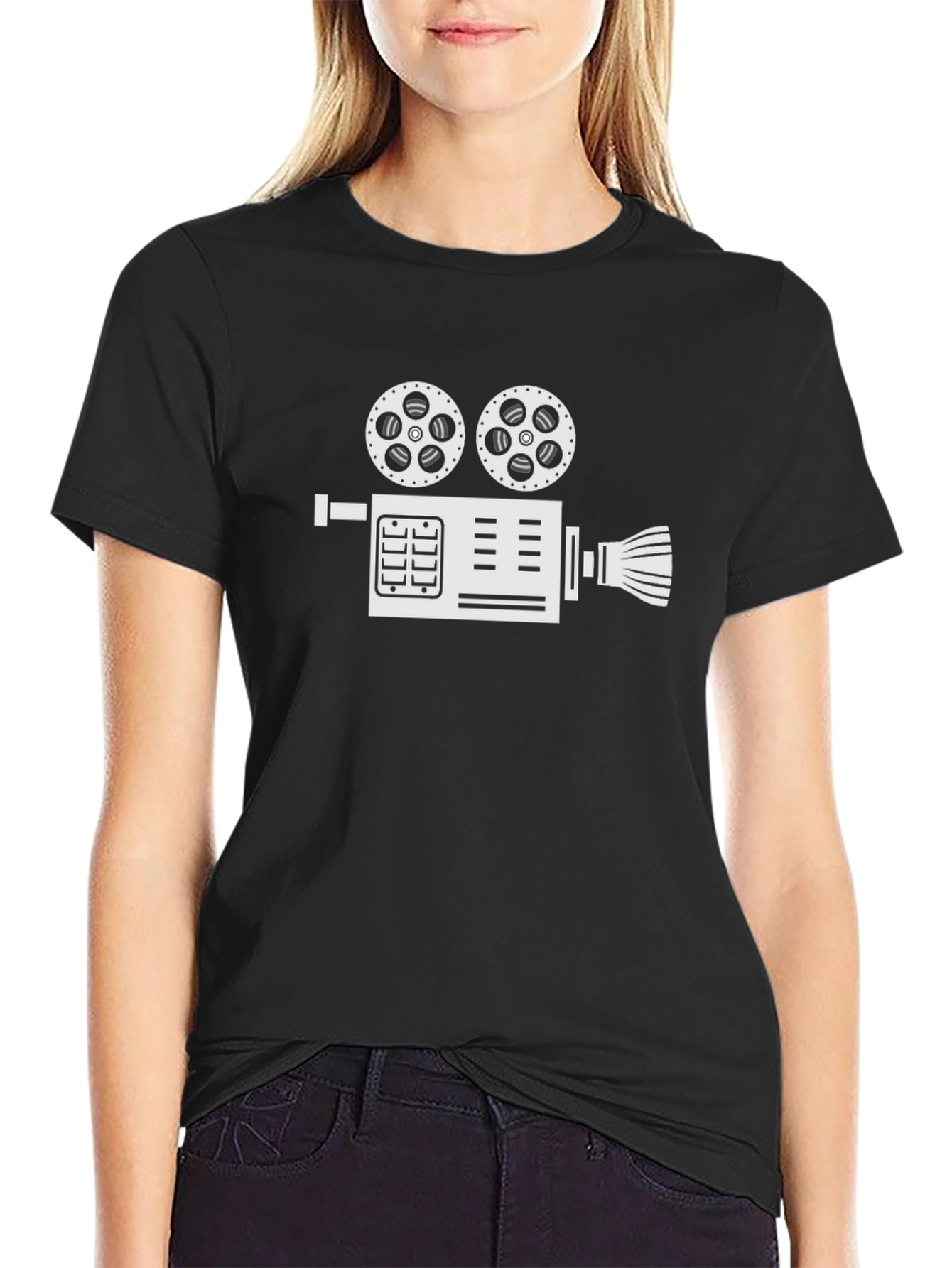 Retro Movie Camera Graphic Tee - Black