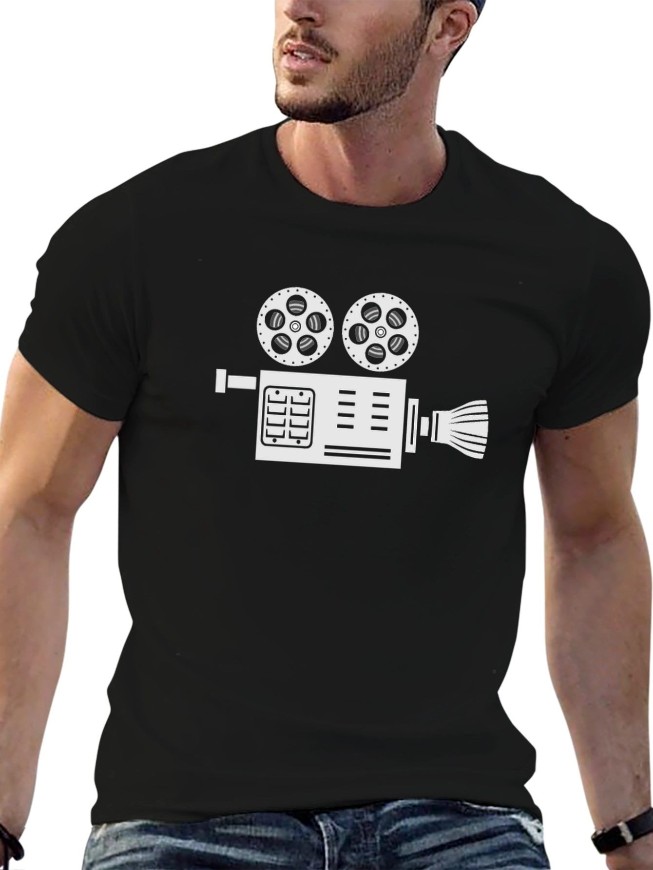 Retro Movie Camera Graphic Tee - Black