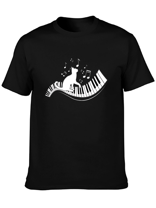 Cat Playing Piano T-Shirt - Musical Whimsy
