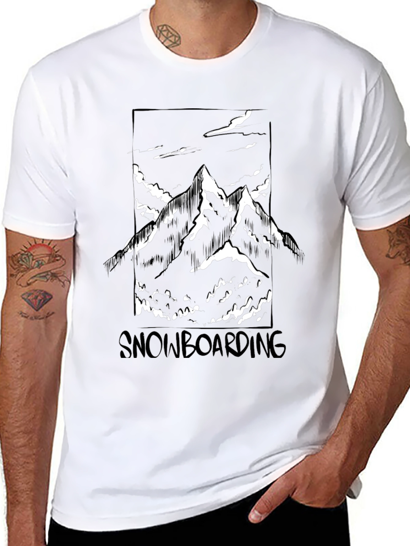 Snowboarding Mountain Graphic Tee - Stylish Black T-Shirt