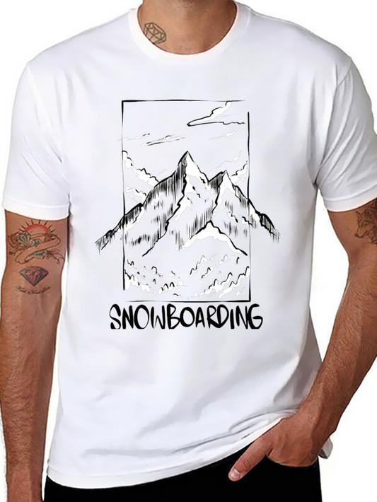 Snowboarding Mountain Graphic Tee - Stylish Black T-Shirt