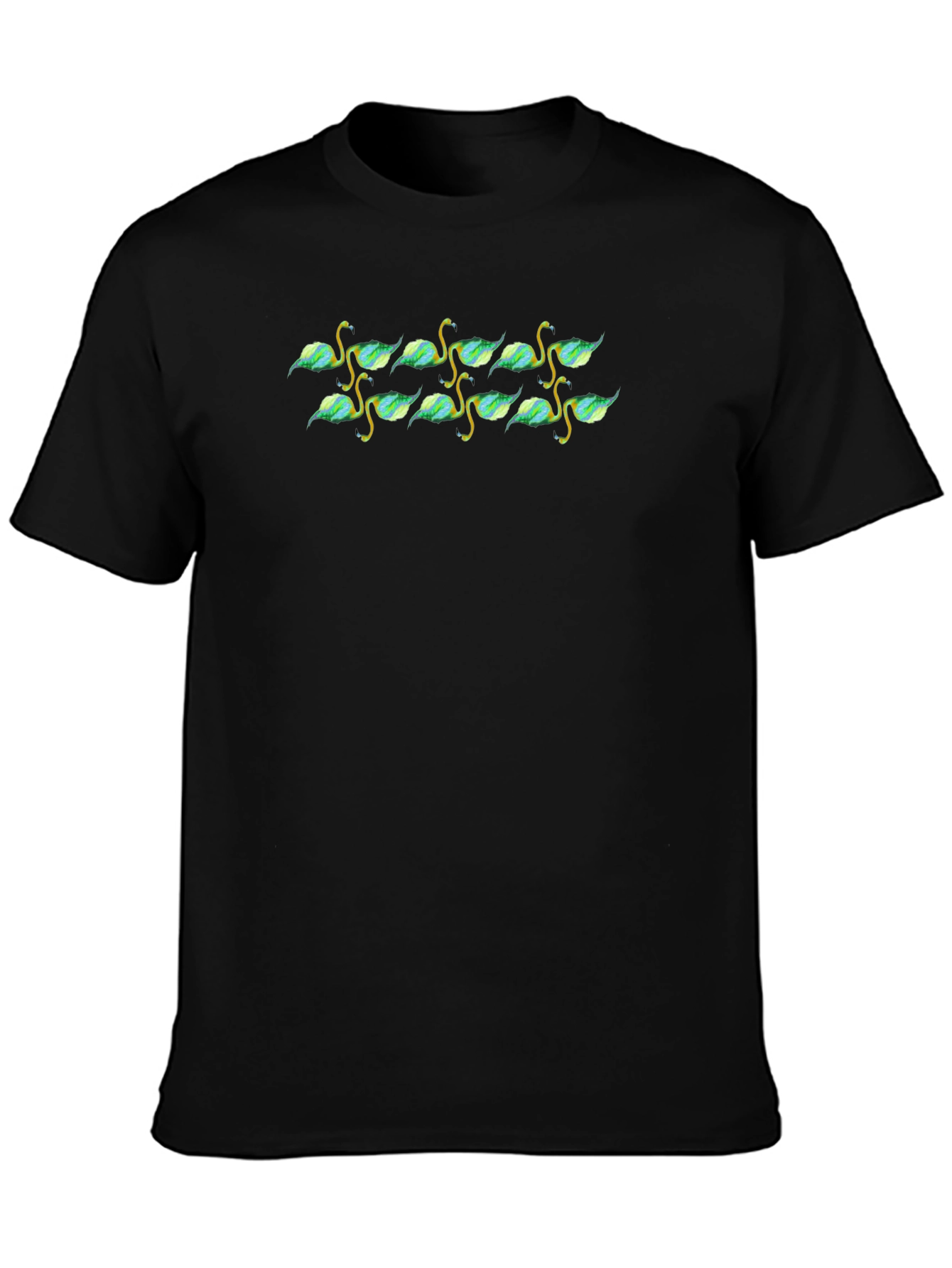 Nature Patterned Black Crew Neck T-Shirt