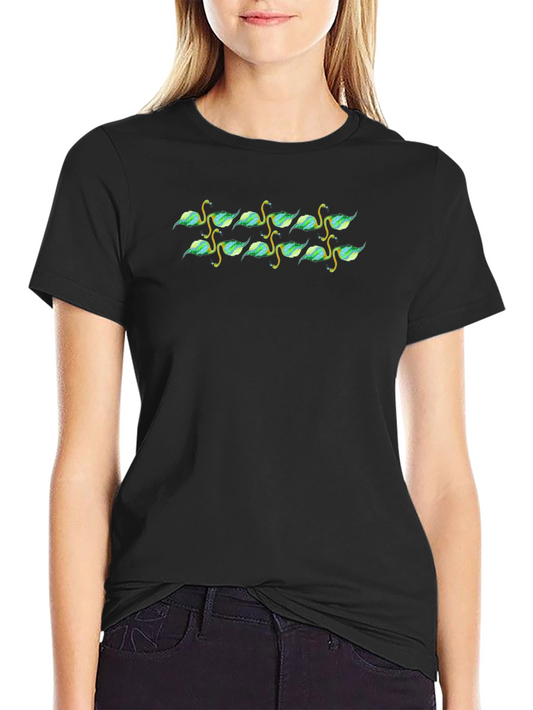 Nature Patterned Black Crew Neck T-Shirt