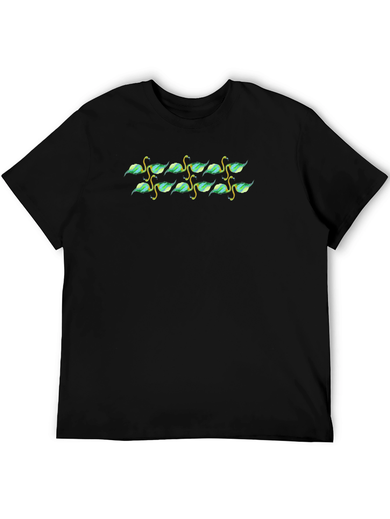 Nature Patterned Black Crew Neck T-Shirt