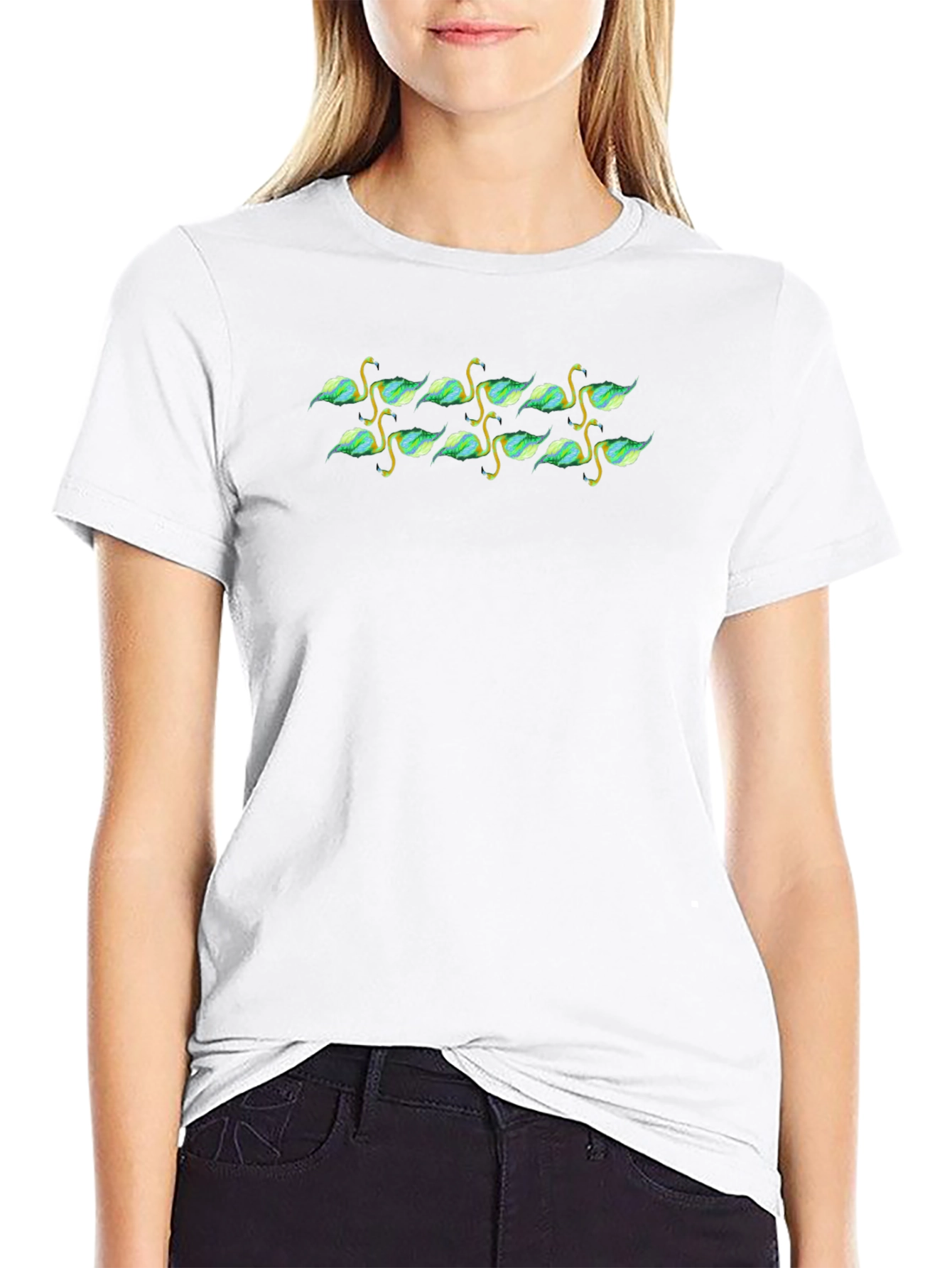 Nature Patterned Black Crew Neck T-Shirt