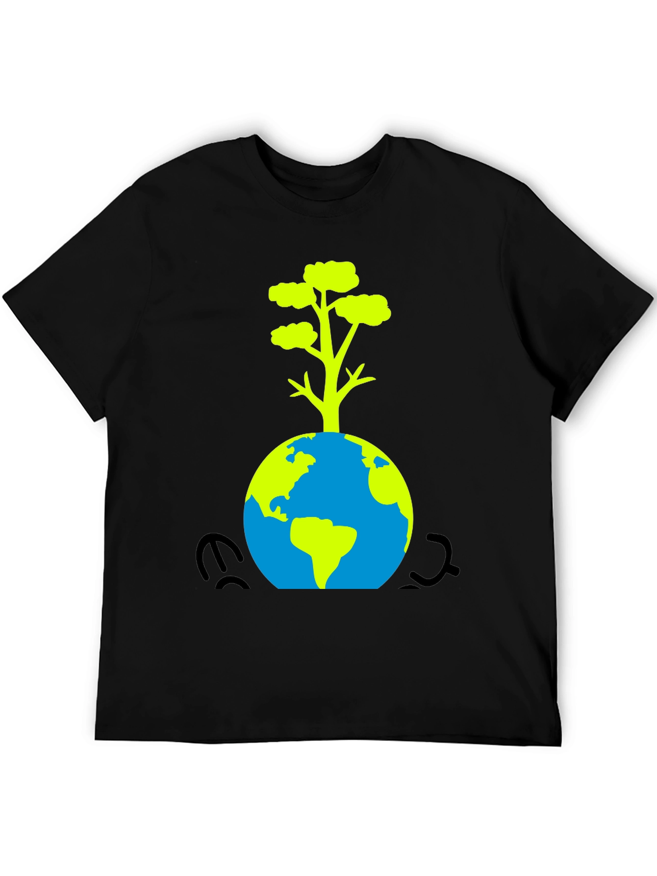 Eco-Friendly Black T-Shirt: Earth & Tree Design