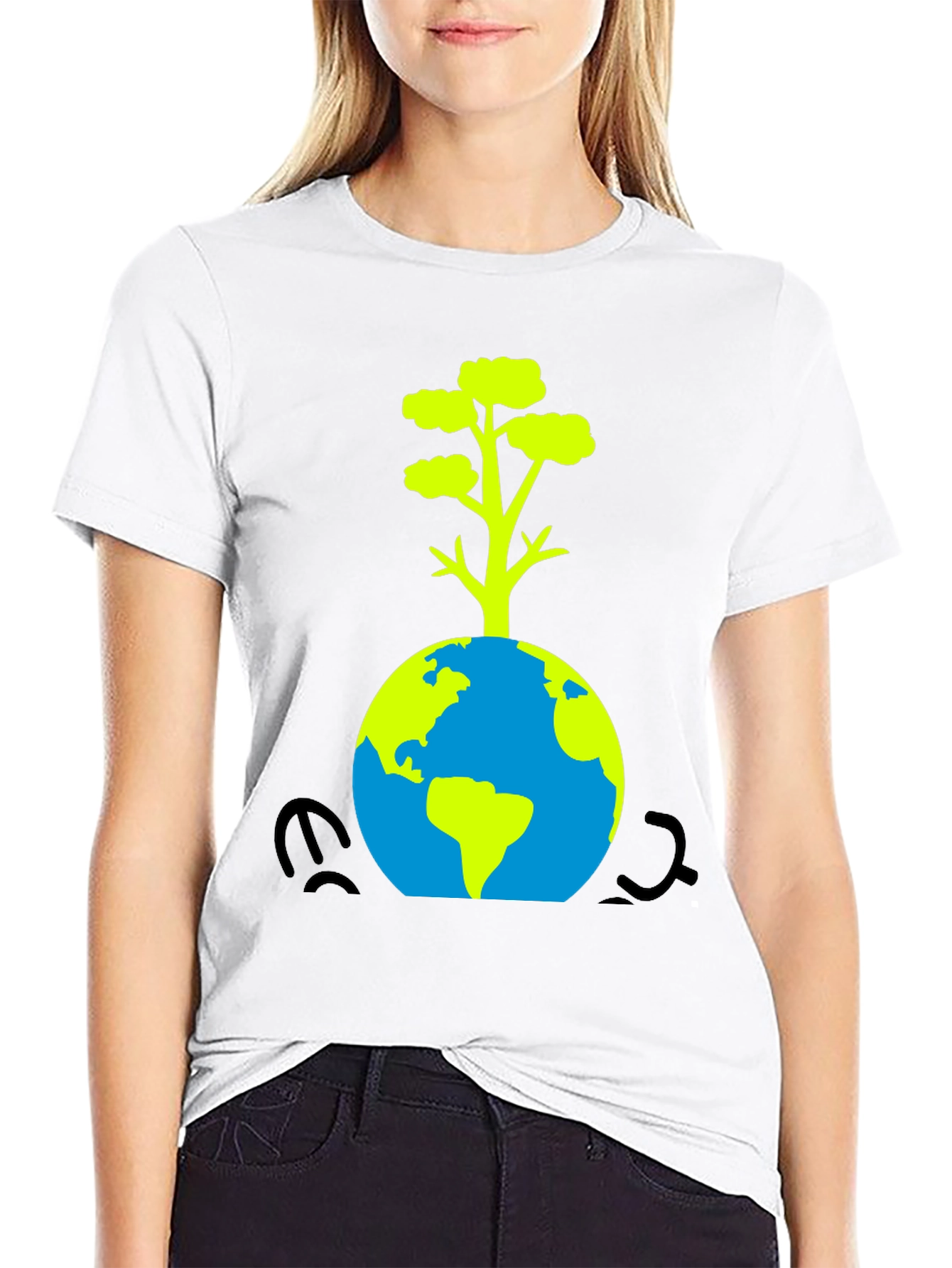 Eco-Friendly Black T-Shirt: Earth & Tree Design