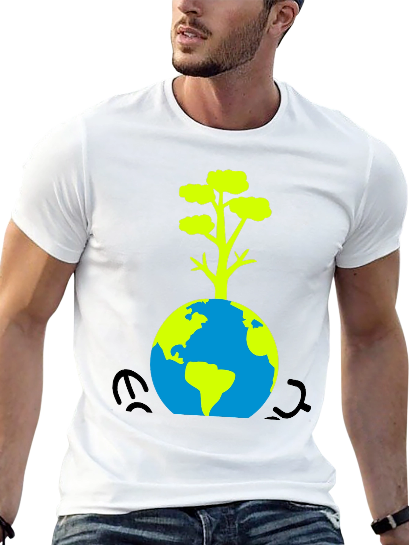 Eco-Friendly Black T-Shirt: Earth & Tree Design