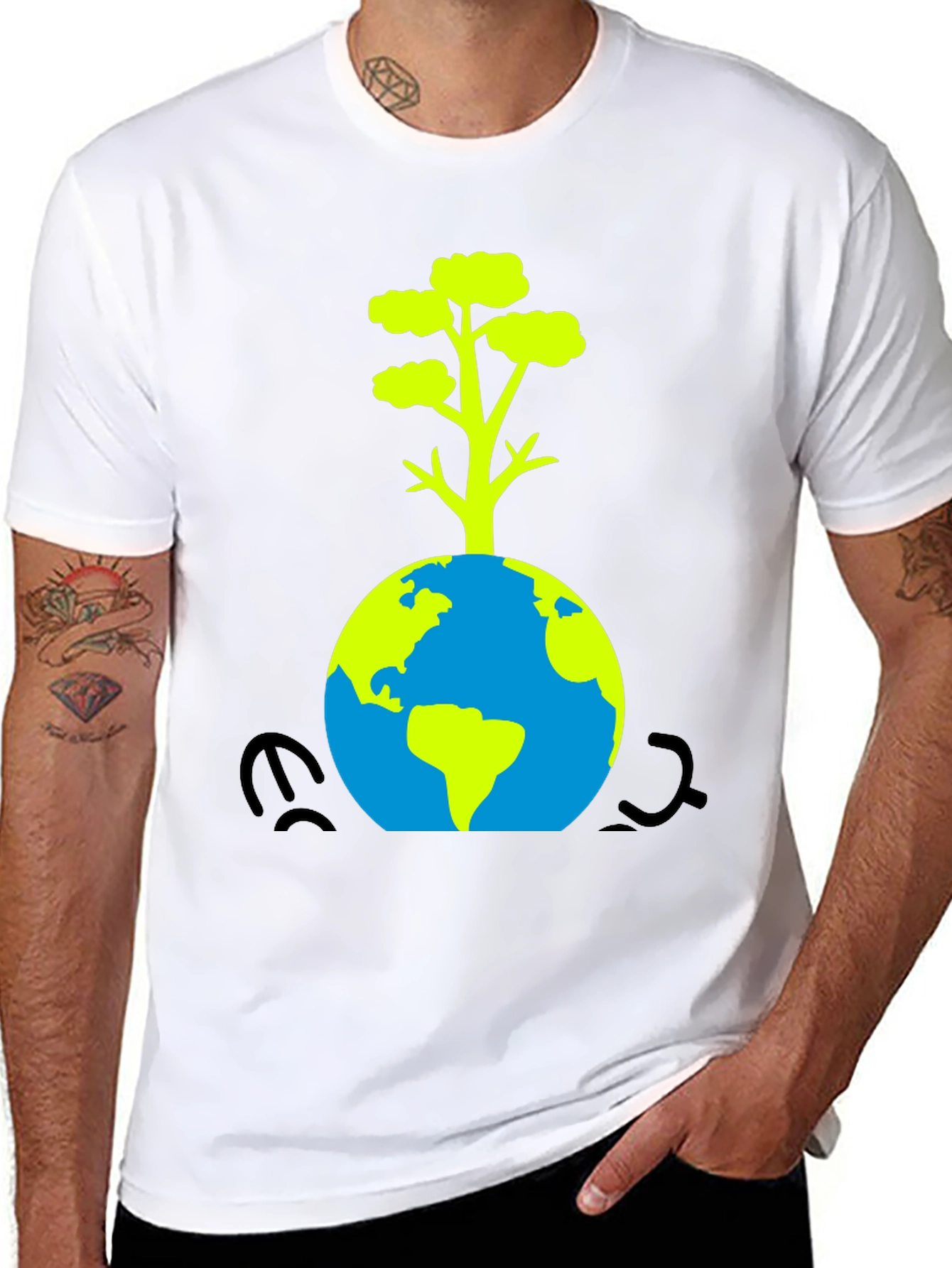 Eco-Friendly Black T-Shirt: Earth & Tree Design