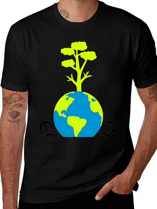 Eco-Friendly Black T-Shirt: Earth & Tree Design