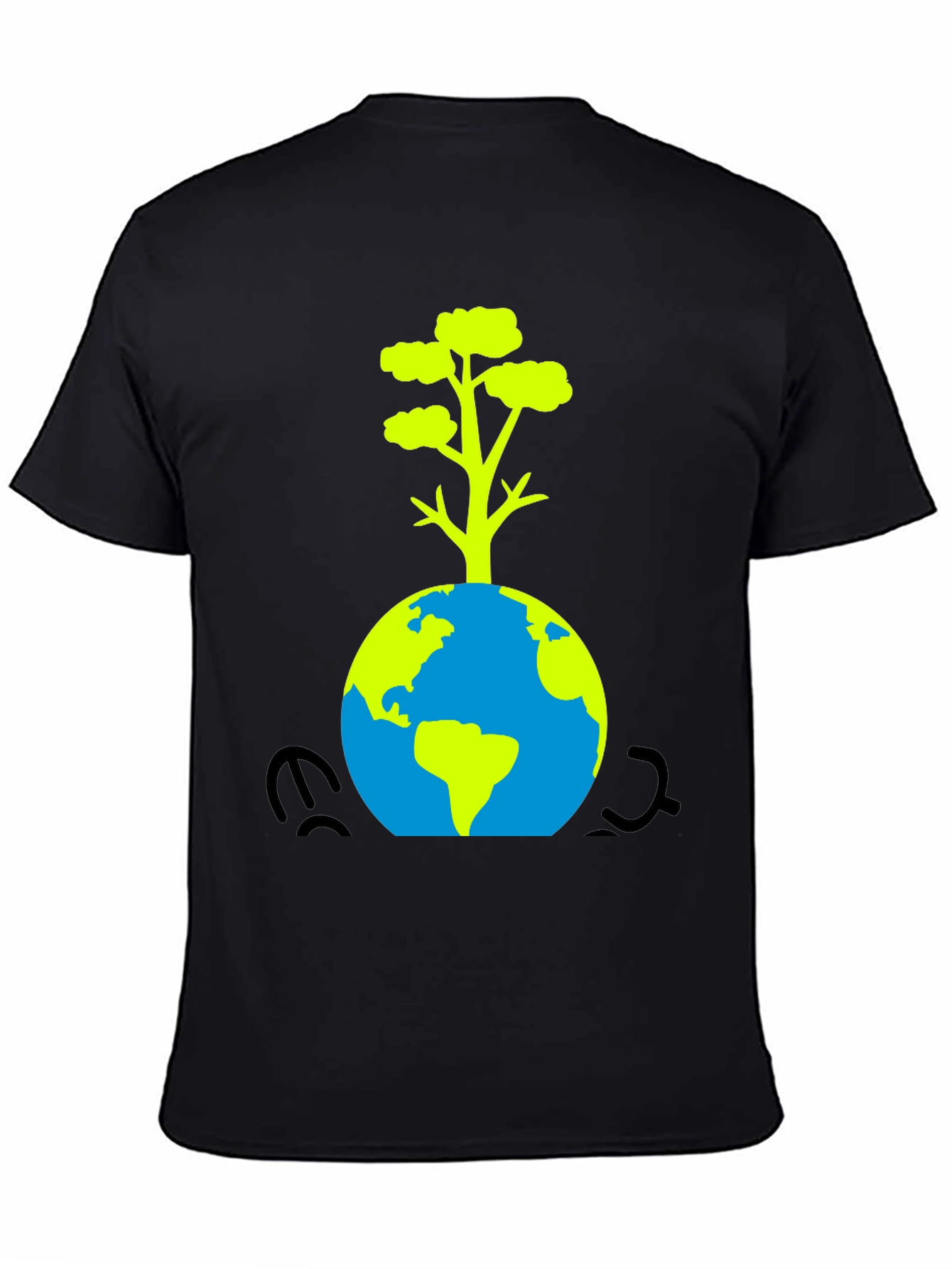 Eco-Friendly Black T-Shirt: Earth & Tree Design