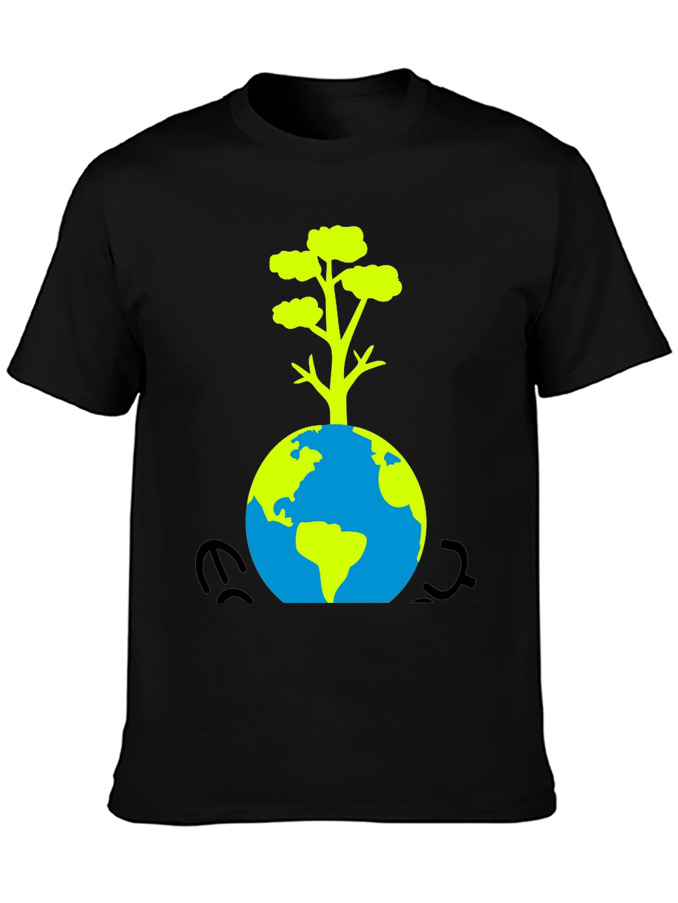 Eco-Friendly Black T-Shirt: Earth & Tree Design