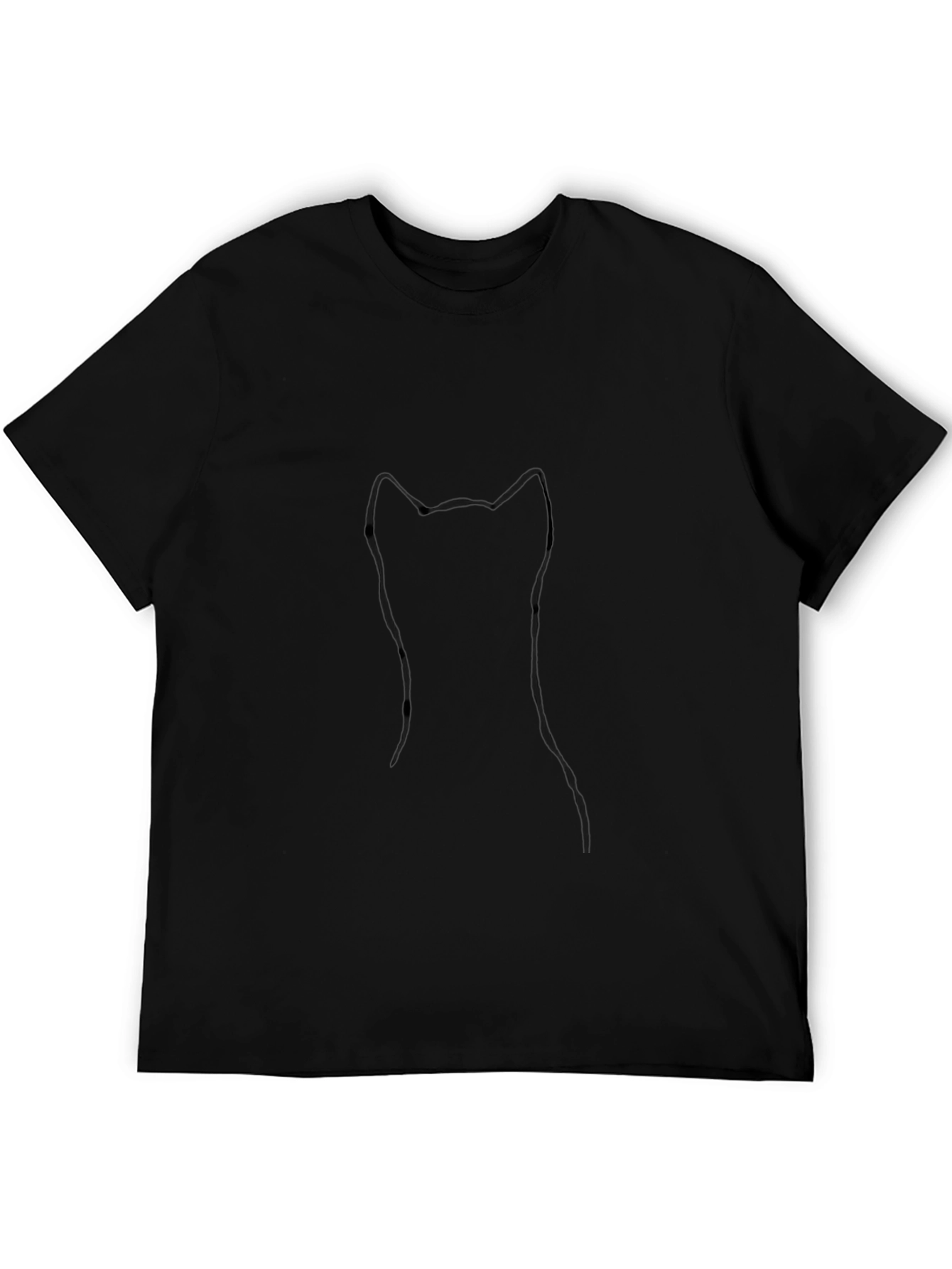 Minimalist Cat Outline Black T-Shirt