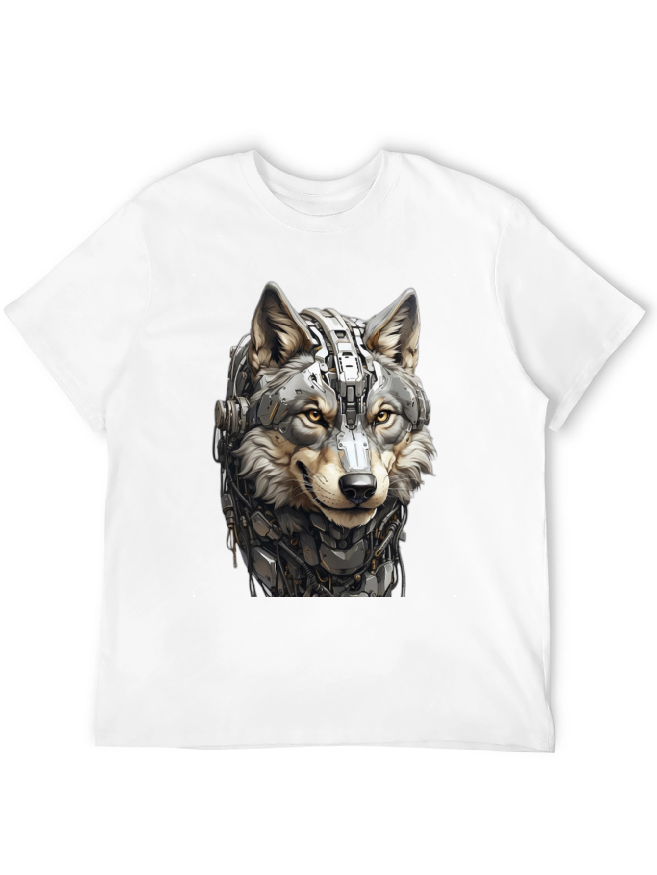 Cyber Wolf Graphic Tee - Black Cotton T-Shirt