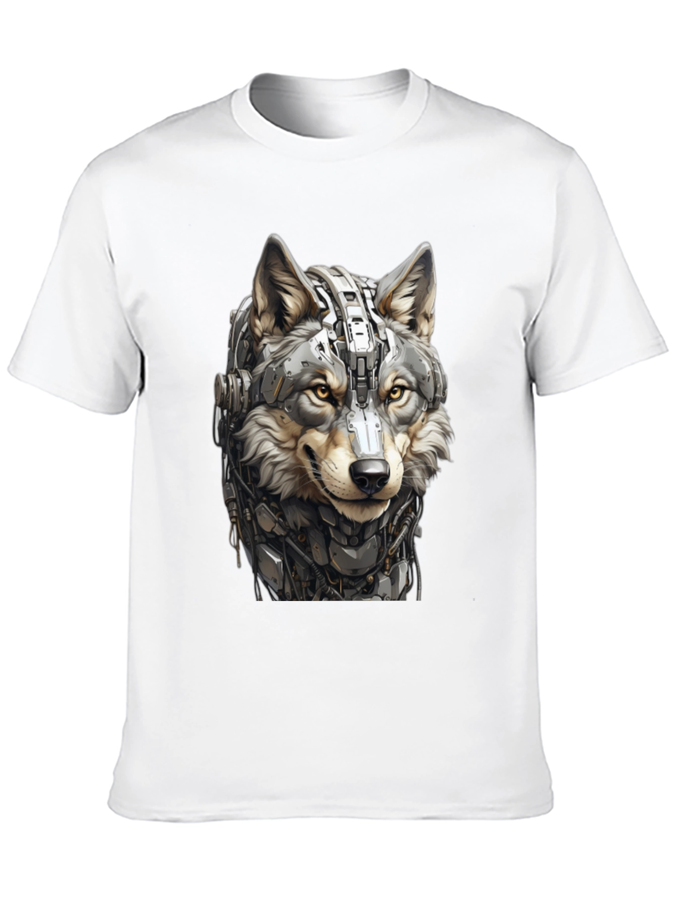Cyber Wolf Graphic Tee - Black Cotton T-Shirt