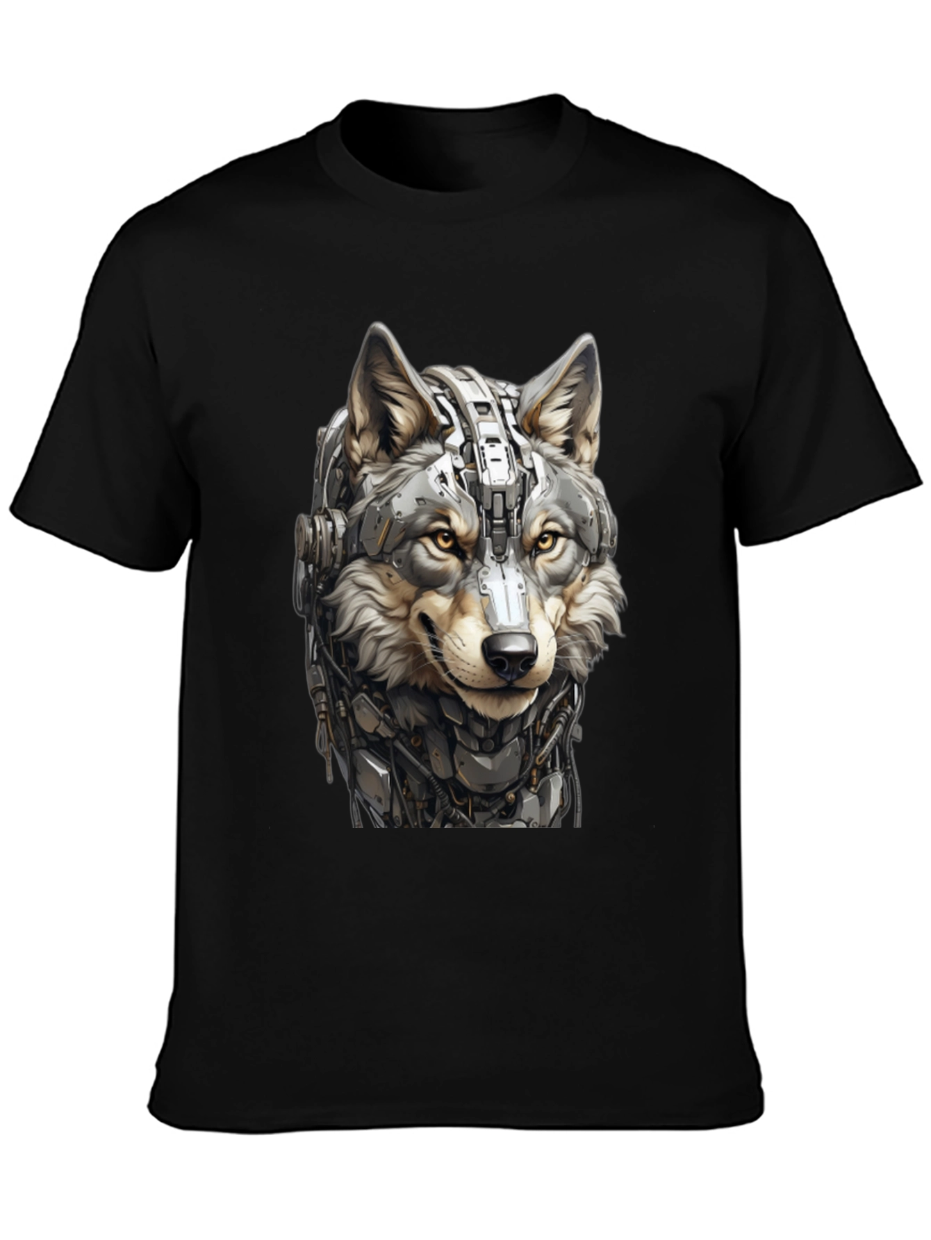 Cyber Wolf Graphic Tee - Black Cotton T-Shirt