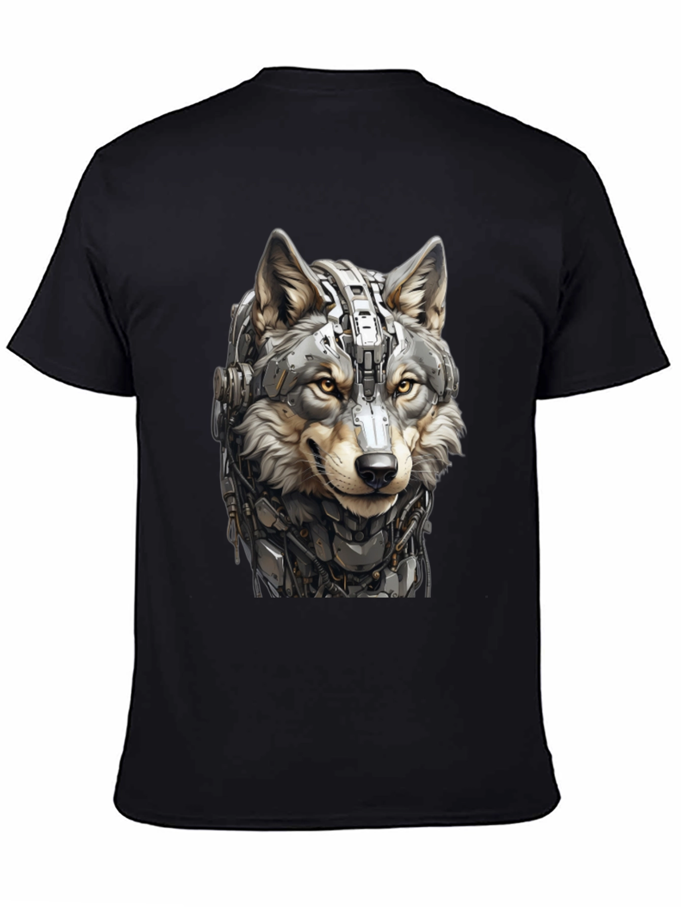 Cyber Wolf Graphic Tee - Black Cotton T-Shirt
