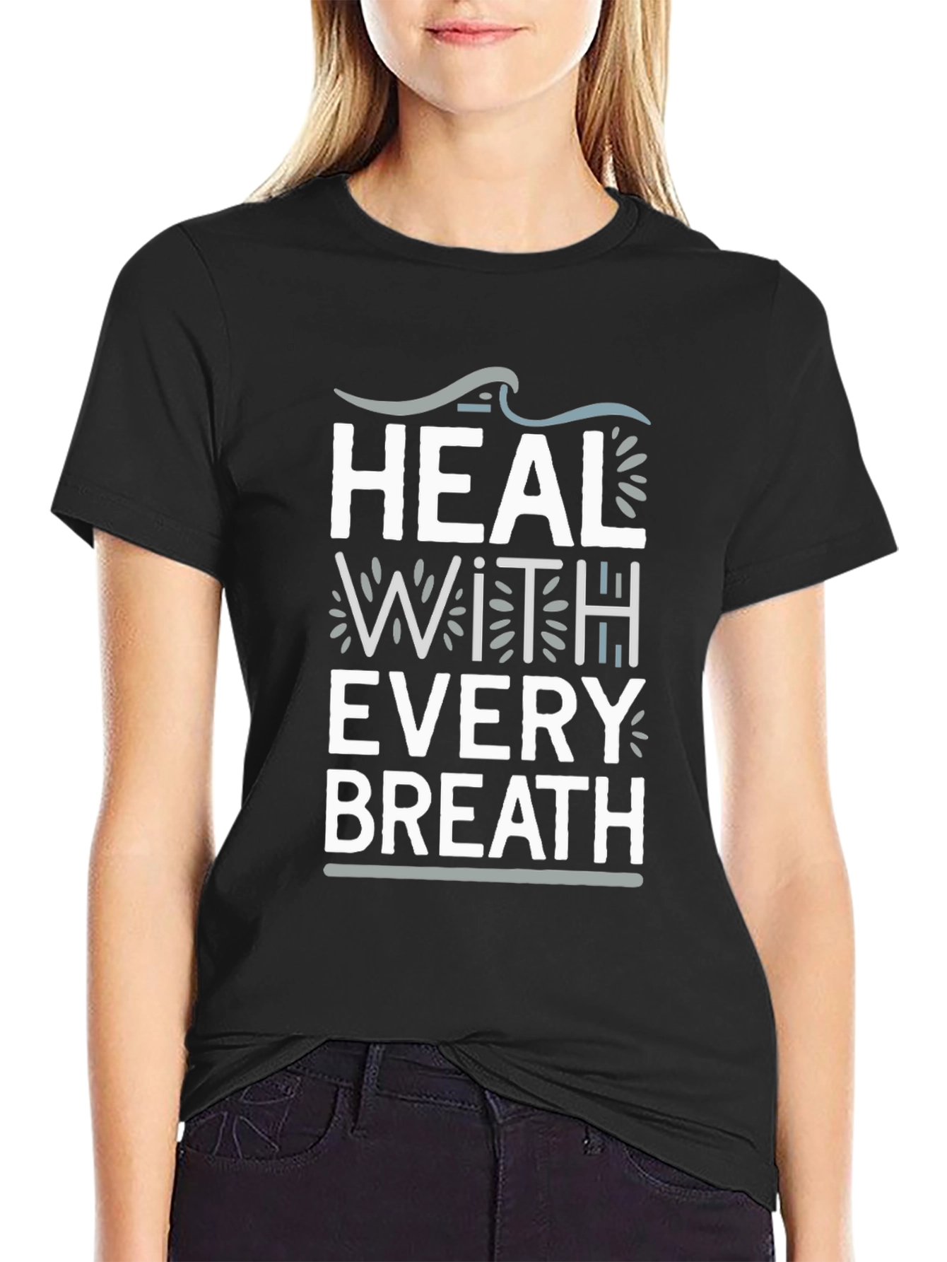 Heal With Every Breath Black Graphic Tee