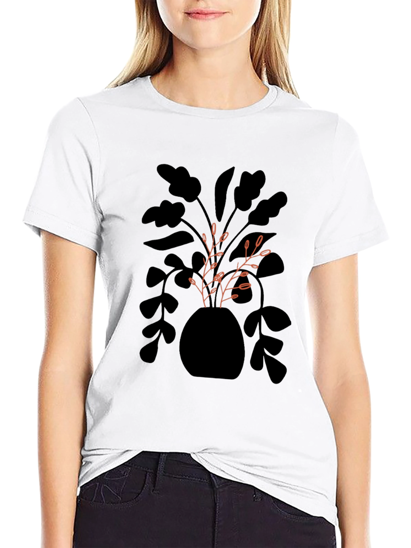 Modern Plant Graphic Black T-Shirt