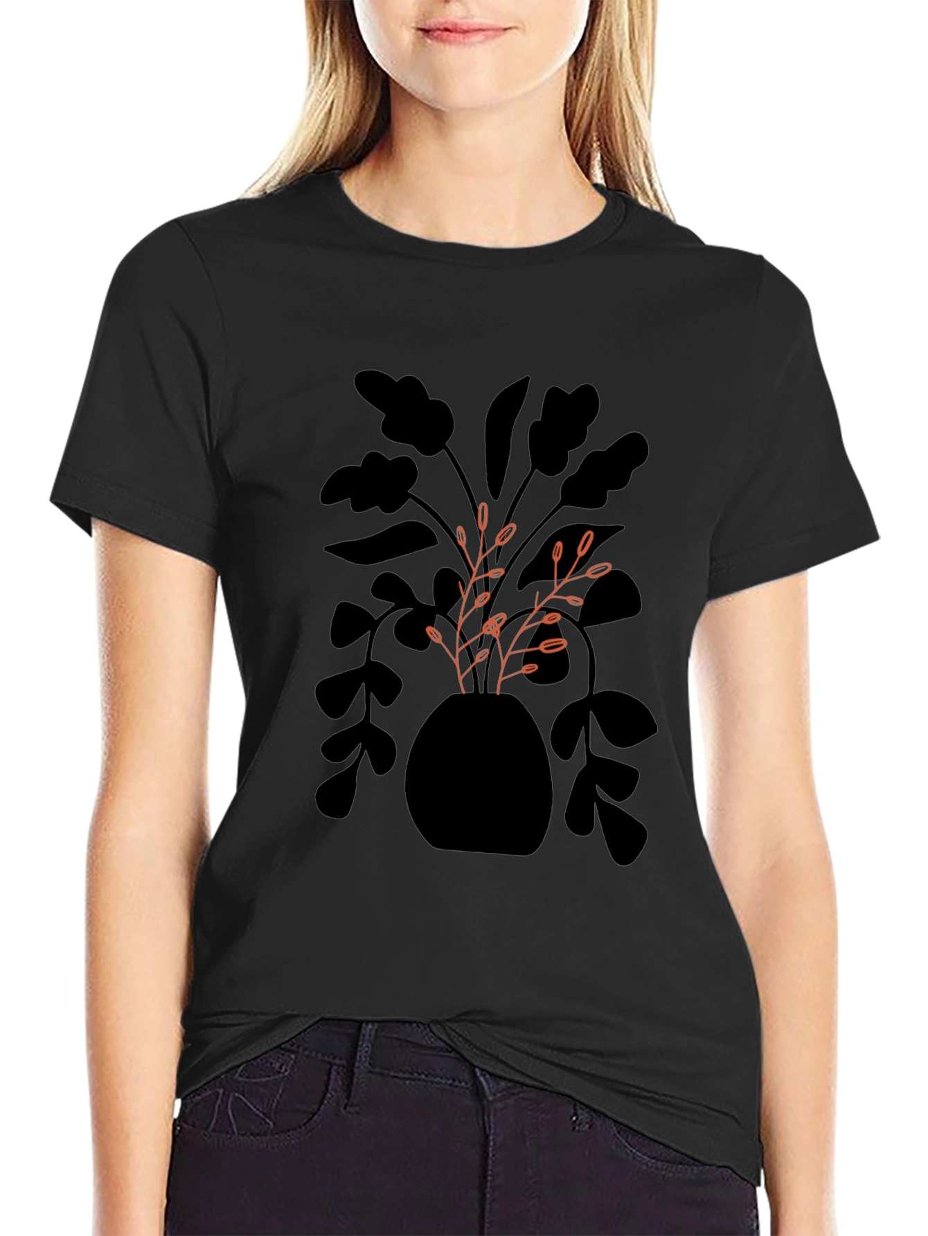 Modern Plant Graphic Black T-Shirt