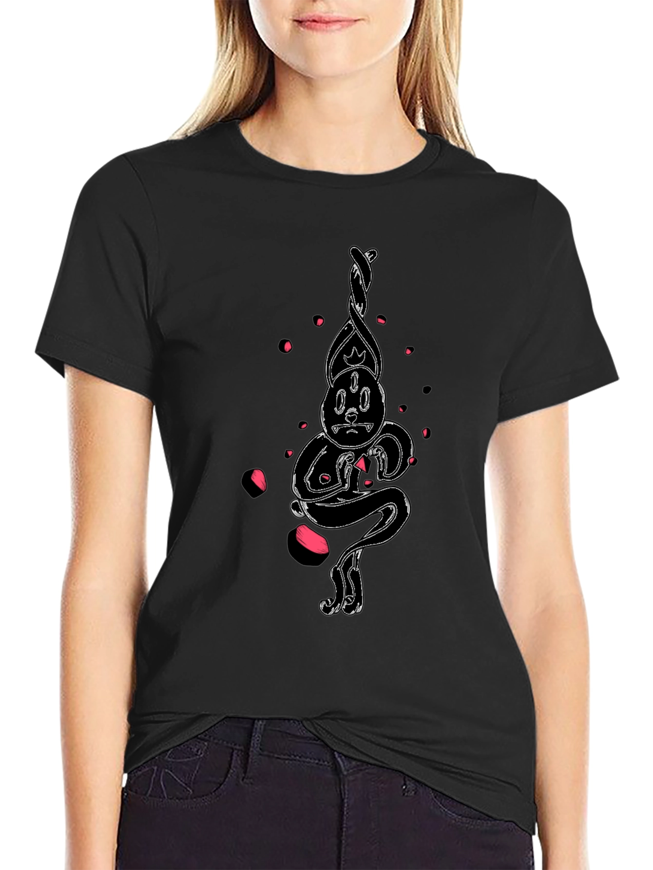 Unique Cartoon Art Black Cotton T-Shirt